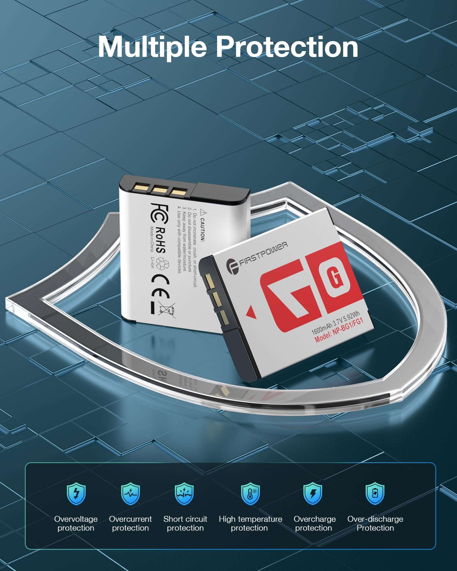 FirstPower NP-BG1 Battery 2 Pack and 2-Channel Battery Charger for Sony NP-BG1 NP-FG1, Cyber-Shot DSC-H3 H7 H9 H10 H20 H50 H55 H70 HX5V HX7V HX9V HX10V HX30V W30 W50 W55 W70 W80 W120 W150 W220 W230 6