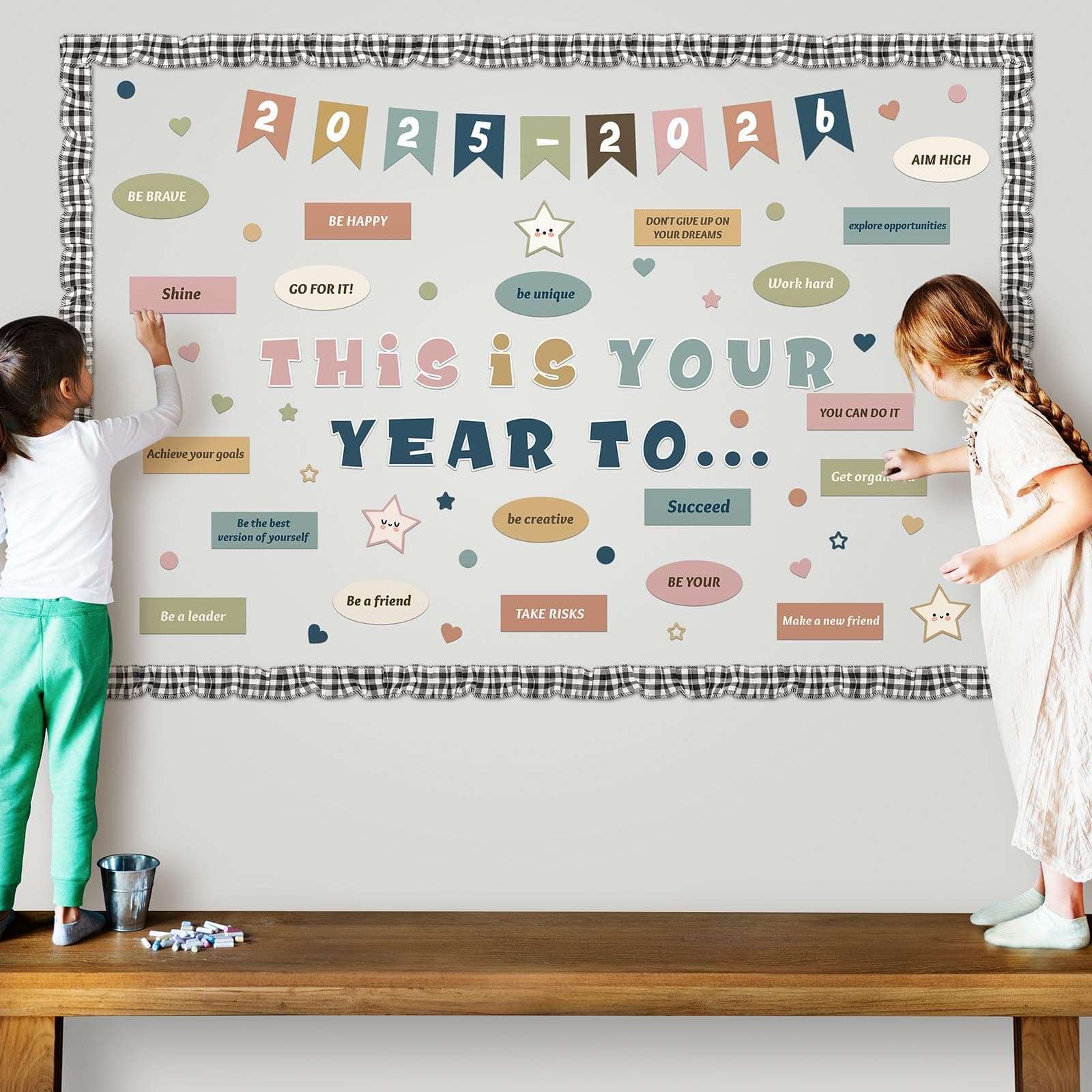 Feifeiya 81 Pcs Boho Welcome Back to School Bulletin Board This is Your Year to Bulletin Board Inspirational Cutouts with White Black Burlap Border for 2025 School Classroom Bulletin Board Wall Decor 5