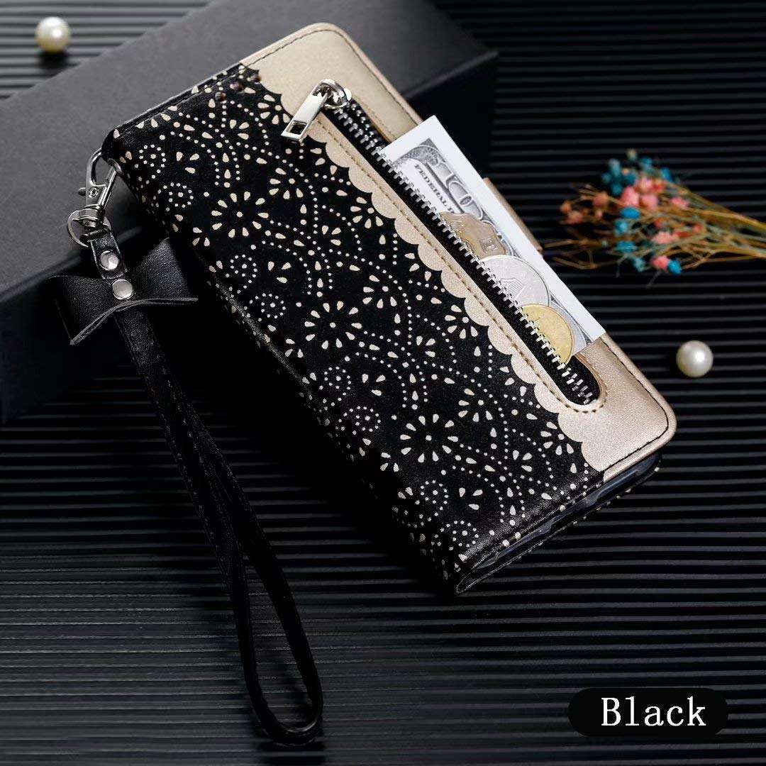 Luxury Flip Wallet Case for Samsung Galaxy A51 Printed Lace Folio Wristlet Lanyard Card Slot Kickstand Feature with Girl Women Cover for SamsungA51 (Galaxy A51 4G, Black) 2