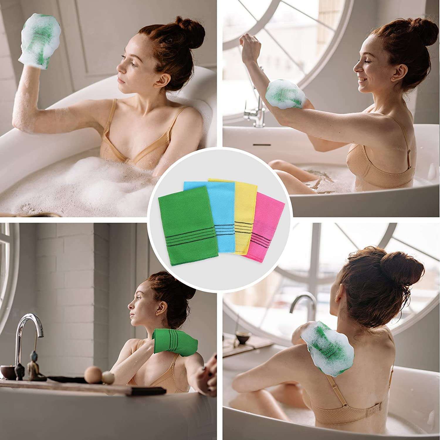 Magic Secret Korean Beauty Skin Exfoliating Bath Scrub Gloves 2Pcs - Bath Wash Towel Korean Exfoliating Towel Body Beauty Back Scrubber For Shower (Blue) 5