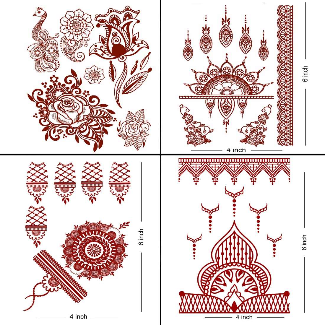 Intricate Lace Henna Temporary Tattoo Combo Pack of 4 Versatile Body Art or Woman and Girls 3