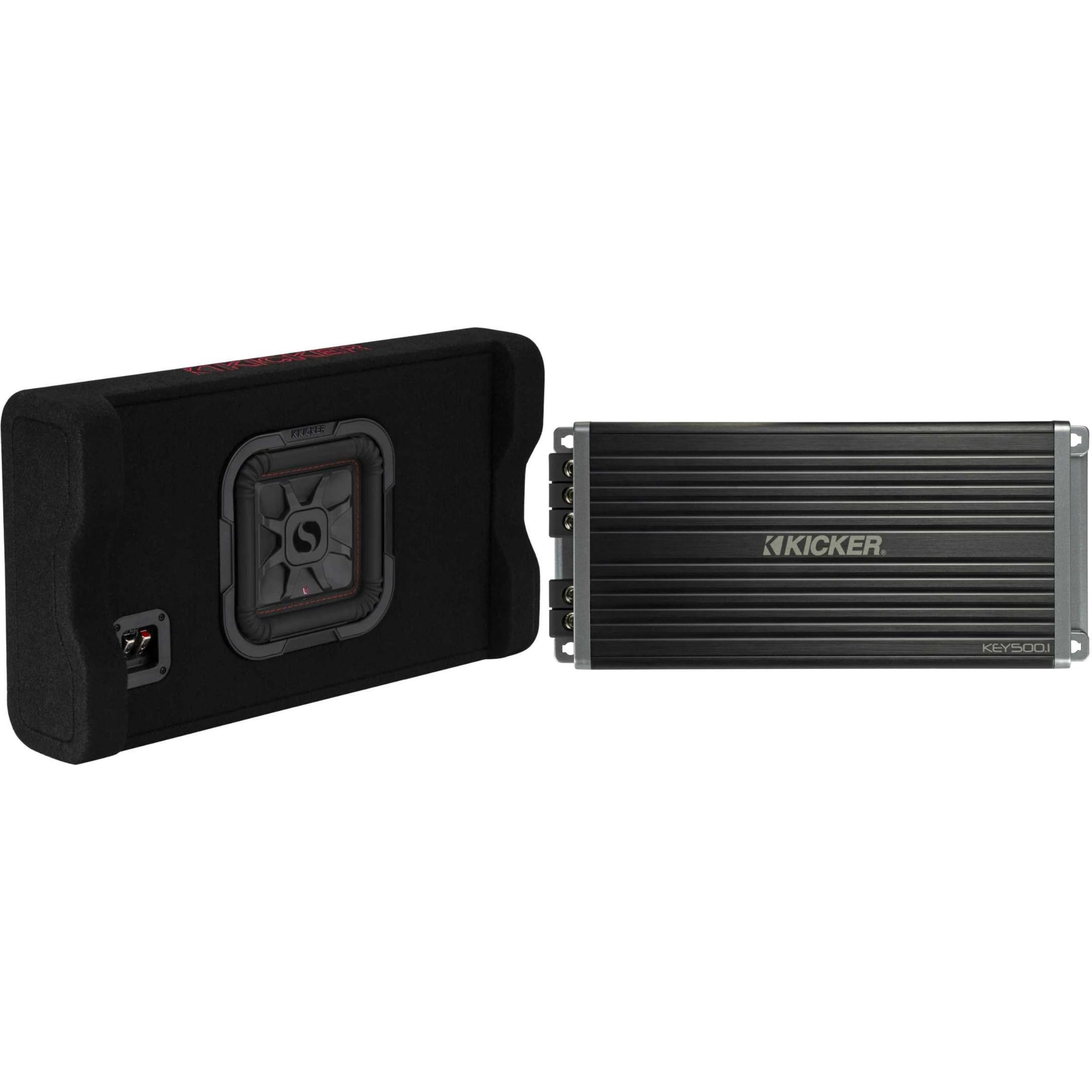 Kicker 49L7TDF82 Down-Firing 8" L7T 2-Ohm Subwoofer Enclosure & KEY5001 Smart Sub Amp/Processor Bundle