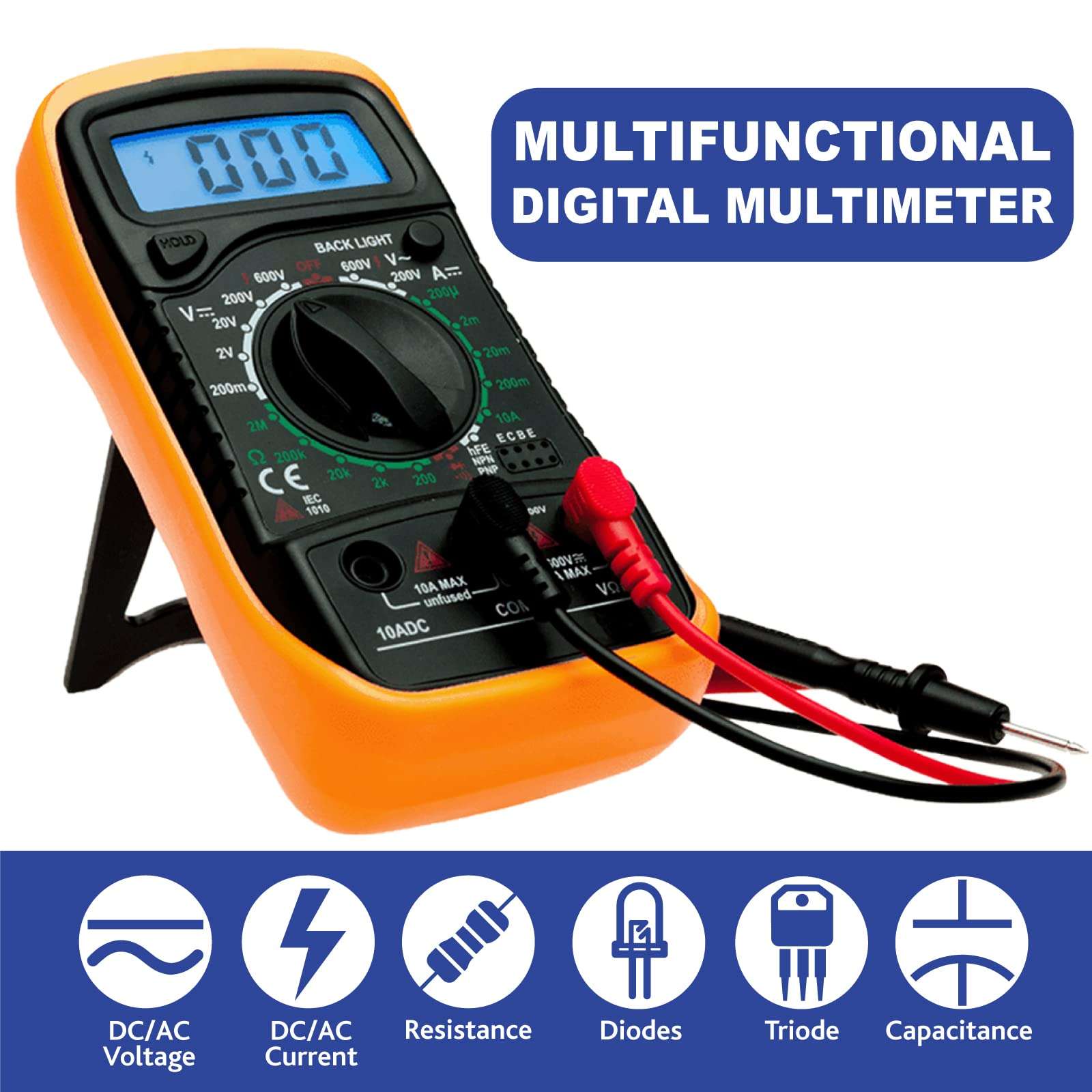 XL830L Pocket Digital Multimeter 2000 Counts Voltage Tester Home Measuring Tools Multi-Tester Test AC/DC Current, Resistance, Continuity, Frequency Backlight LCD Display with Battery 4