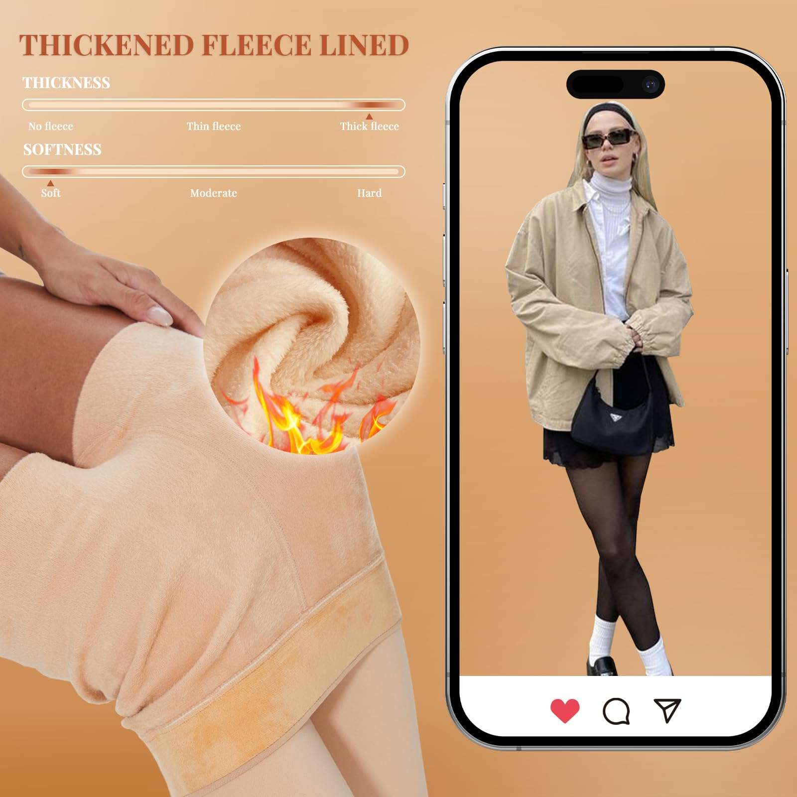 NexiEpoch 2 Pairs Fleece Lined Tights Women - Pantyhose Sheer Black Thick Dress Thermal Warm Fake Leggings for Winter 3