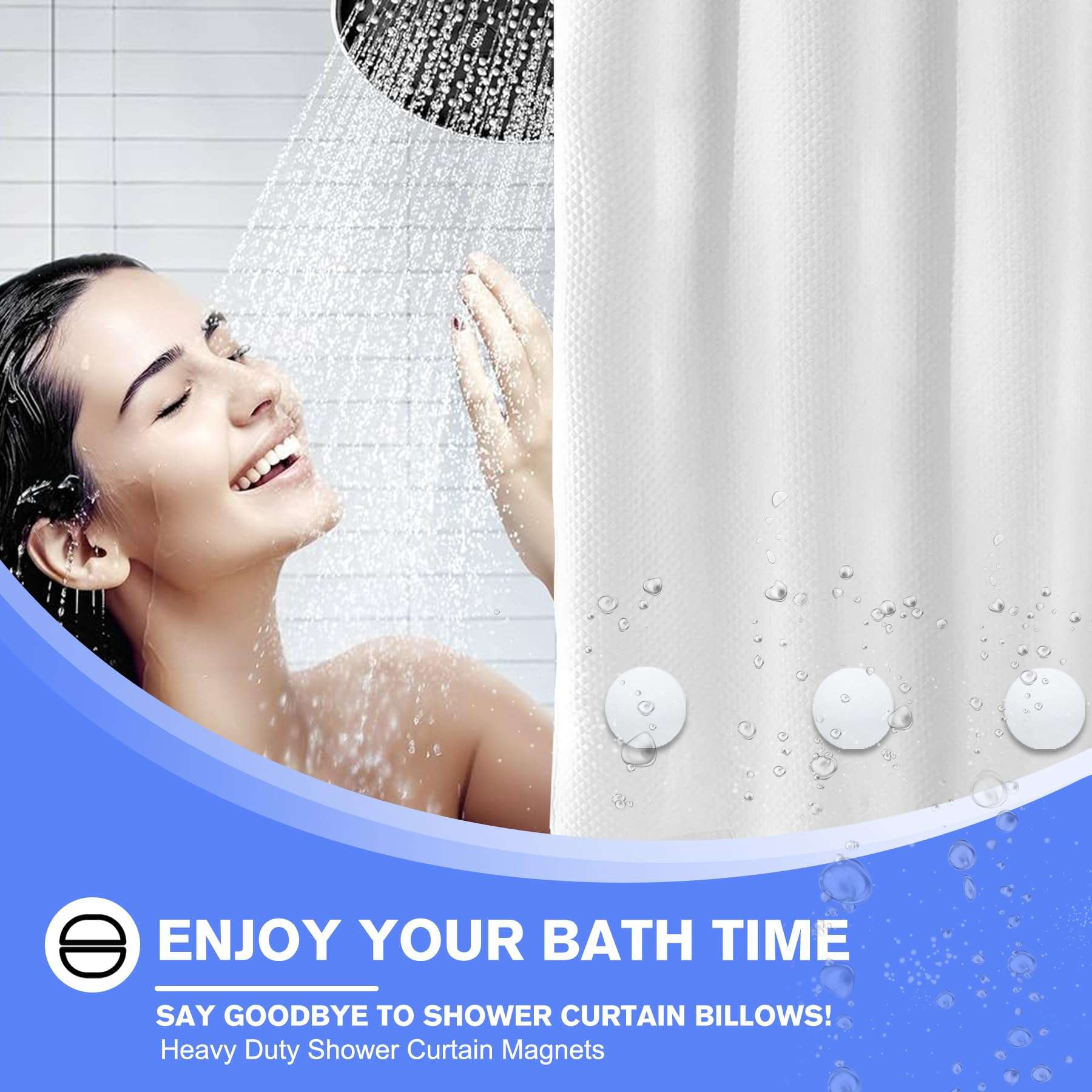 Magnetic Shower Curtain Weights - 360° Silicone Wrapped, Rustproof and Waterproof - Heavy Duty Magnets for Stable Shower Curtains - 6 Pairs (White) 2