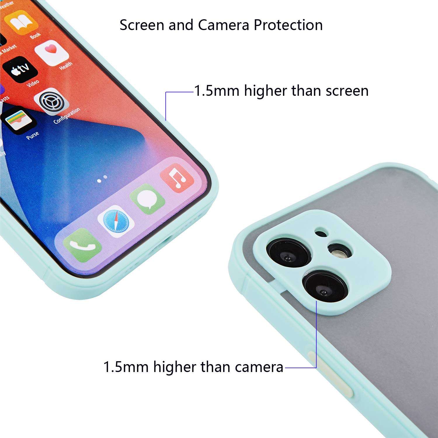 Phone Case for iPhone 12 Case 6.1 inch Camera Lens Full Protection Silicone Soft Bumper Matte Transparent Back Cover Shockproof (Mint Green) 5