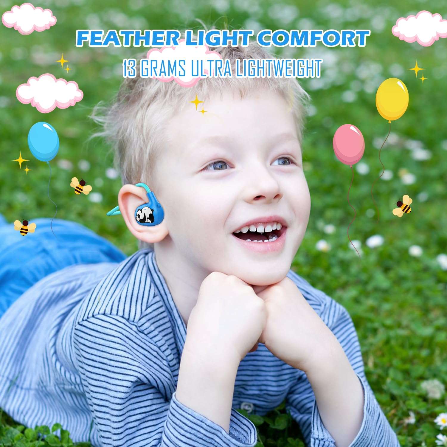 Seflorgo Kids Headphones Wireless, Safe 85db Volume Limit, Latest Bluetooth V5.4, Open Ear Headphones with Mic for School Tablet Car Trip Flight, Cute Panda Earphones for Boys and Girls 4