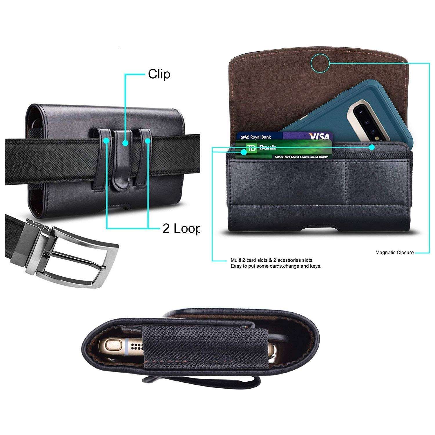 PUDINI® Leather Belt Pouch for Vivo V15 Pro Holster Clip Cases Waist Bag Pack [Up to 6.5 Inch] Phone Holder - Black 5