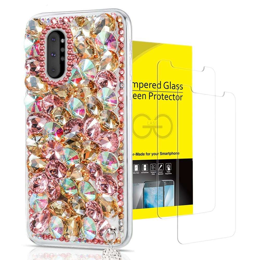 AS-Zeke Glitter Elegant Phone Case Compatible with LG Velvet 5G, 3D Handmade Series Crystal Stone Rhinestone Crystal Bling Design Cover Case with Screen Protector [2 Pack] - Pink 1