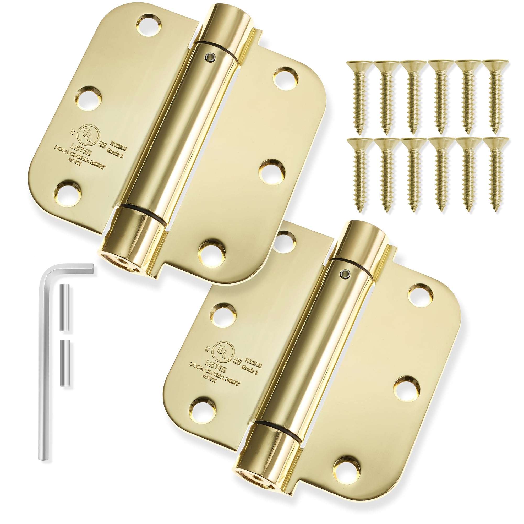 Cauldham (2 Pack) Heavy-Duty 3-1/2" Self-Closing Spring Door Hinge with 5/8" Radius Corners, UL Listed - Brass 2