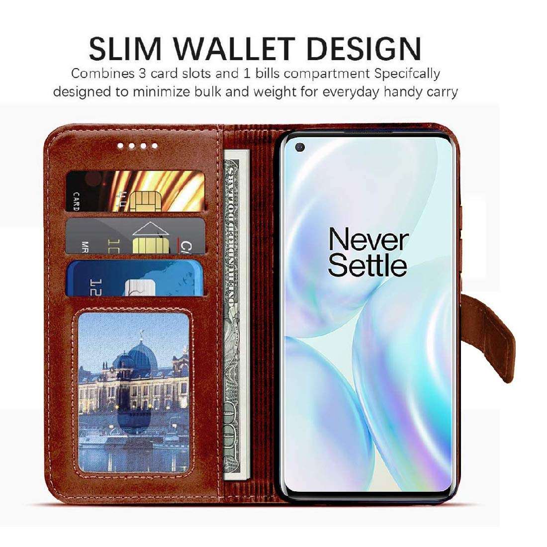 Casotec Flip Cover Compatible with OnePlus 8 | Premium Leather Finish | Inbuilt Pockets & Stand | Flip Cover Back Case for OnePlus 8 (Brown) 4