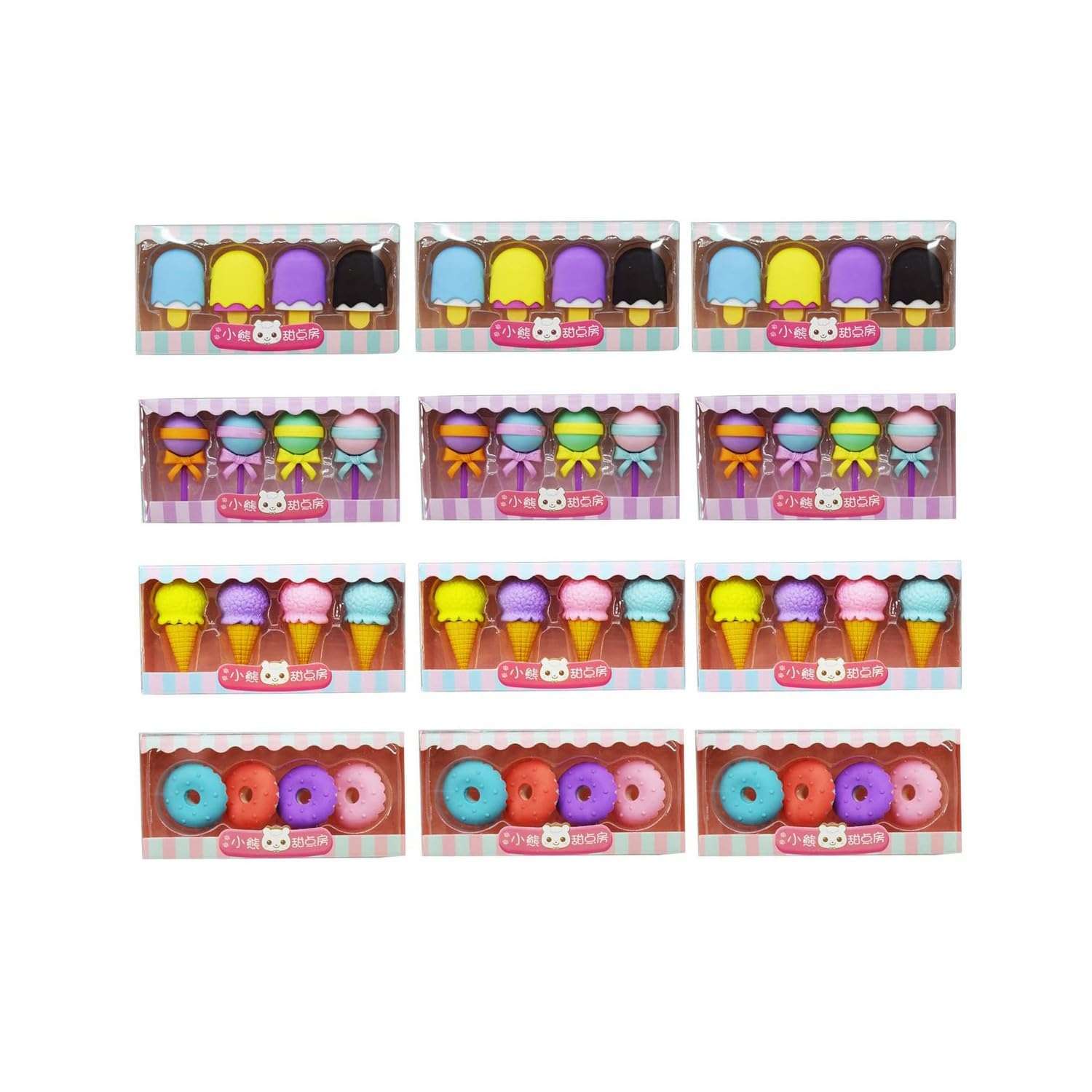 TOYVELLY Colorful Designer Ice-Cream and Sweet Colorful Treat Lollipops Erasers for Children Party Favors, School Supplies, for Children Party Favors (Pack of 12) 1