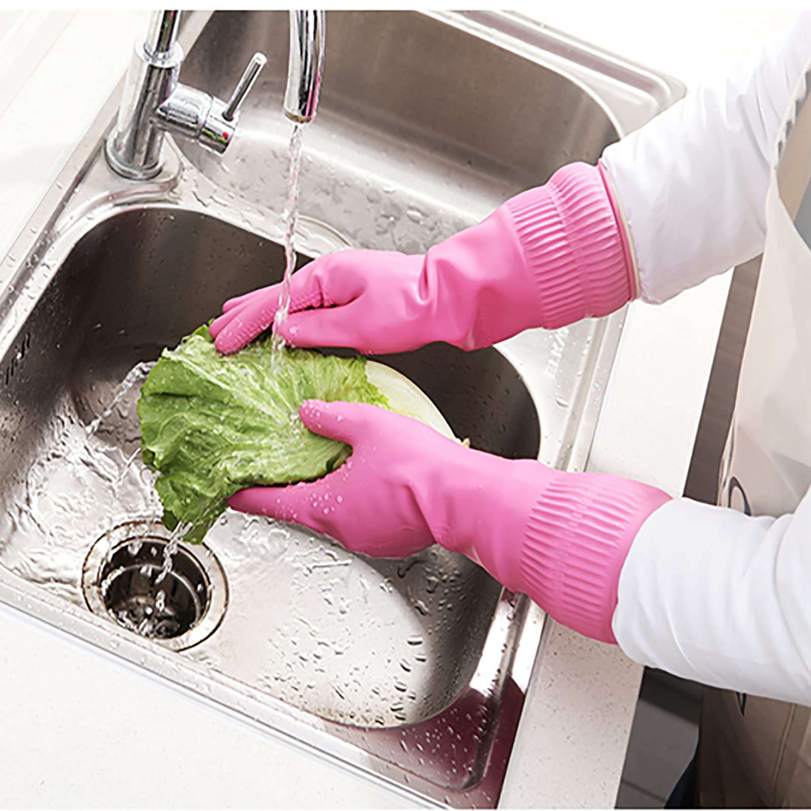 Cleaning Rubber Gloves,Reusable Dishwashing Gloves for Housework, Kichen, Bathroom (Pink(1 pair),S) 4