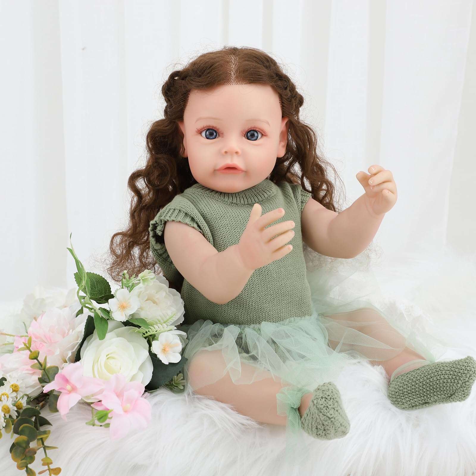 EIKIVAU Reborn Baby Dolls - 22 Inch Lifelike Soft Body Realistic Newborn Baby Dolls with Full Body Vinyl Blu Eyes Real Life Baby Dolls with Full Accessories & Gift Box for Kids Age 3+ 4