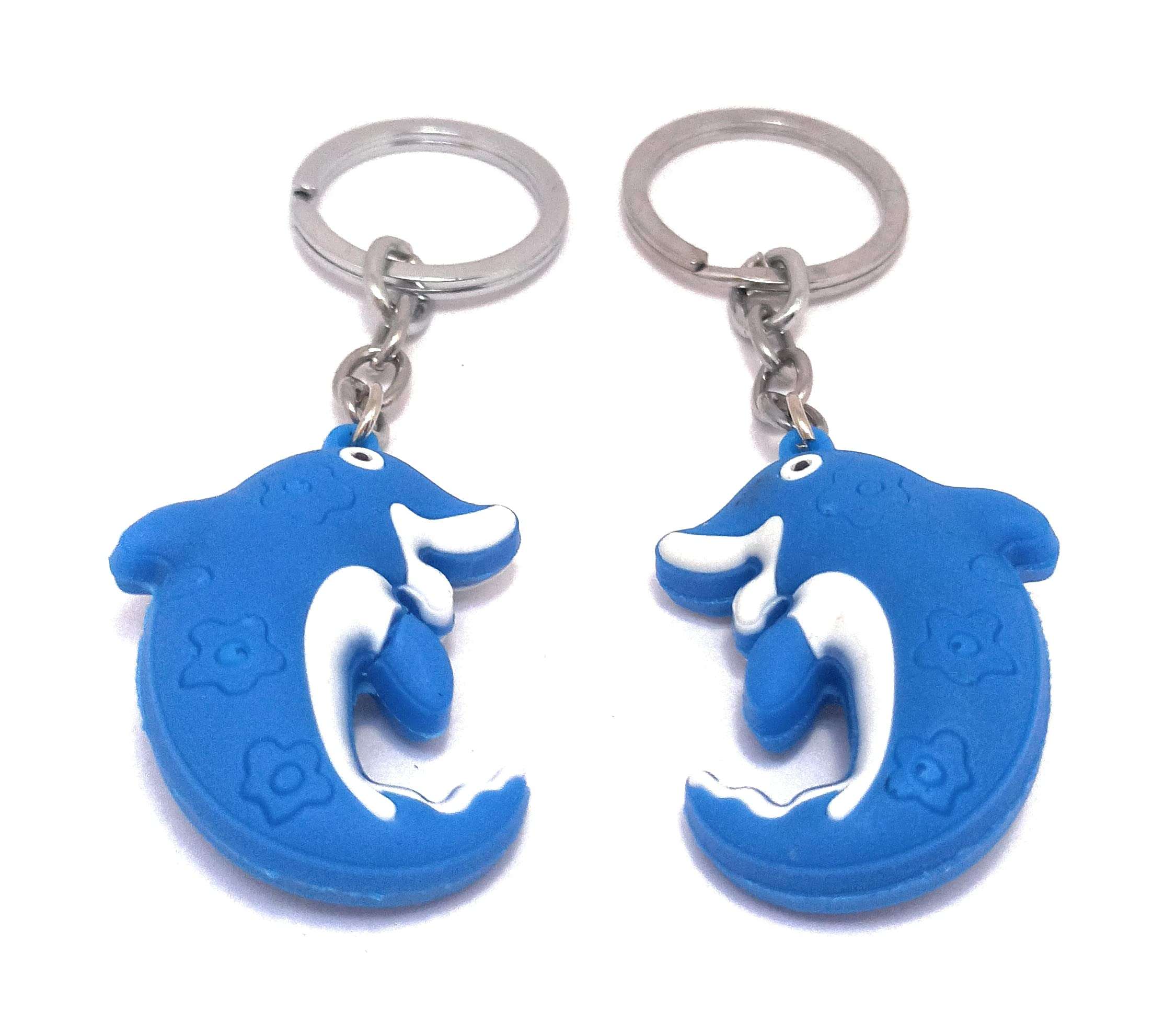 Dolphin Rubber Figure Blue Keychain Set of 2 1
