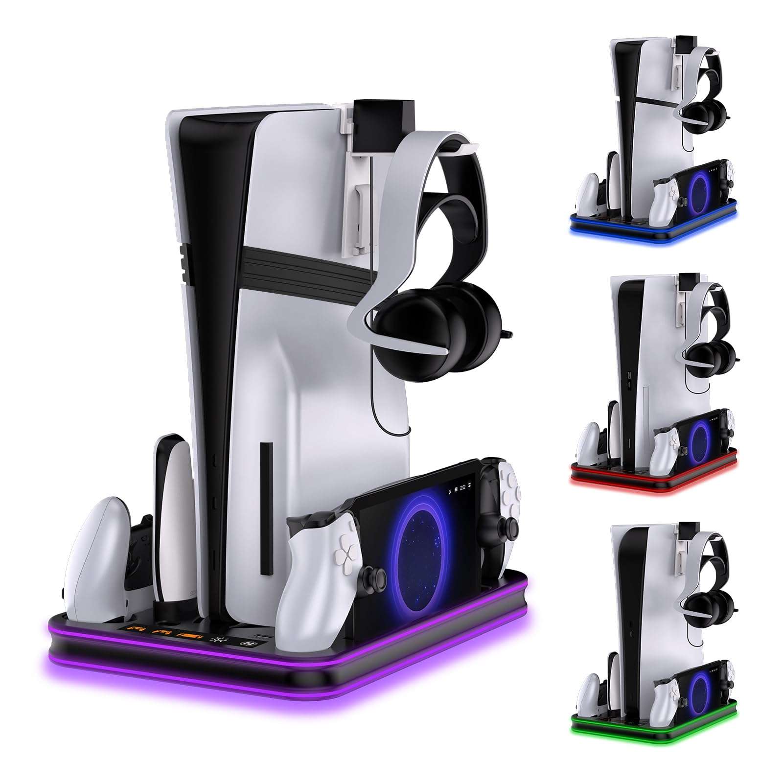 PS5 Slim Stand and Cooling Station with dahs LED Controller Charging Station for PlayStation PS 5,Blacdaghs kLighting 1