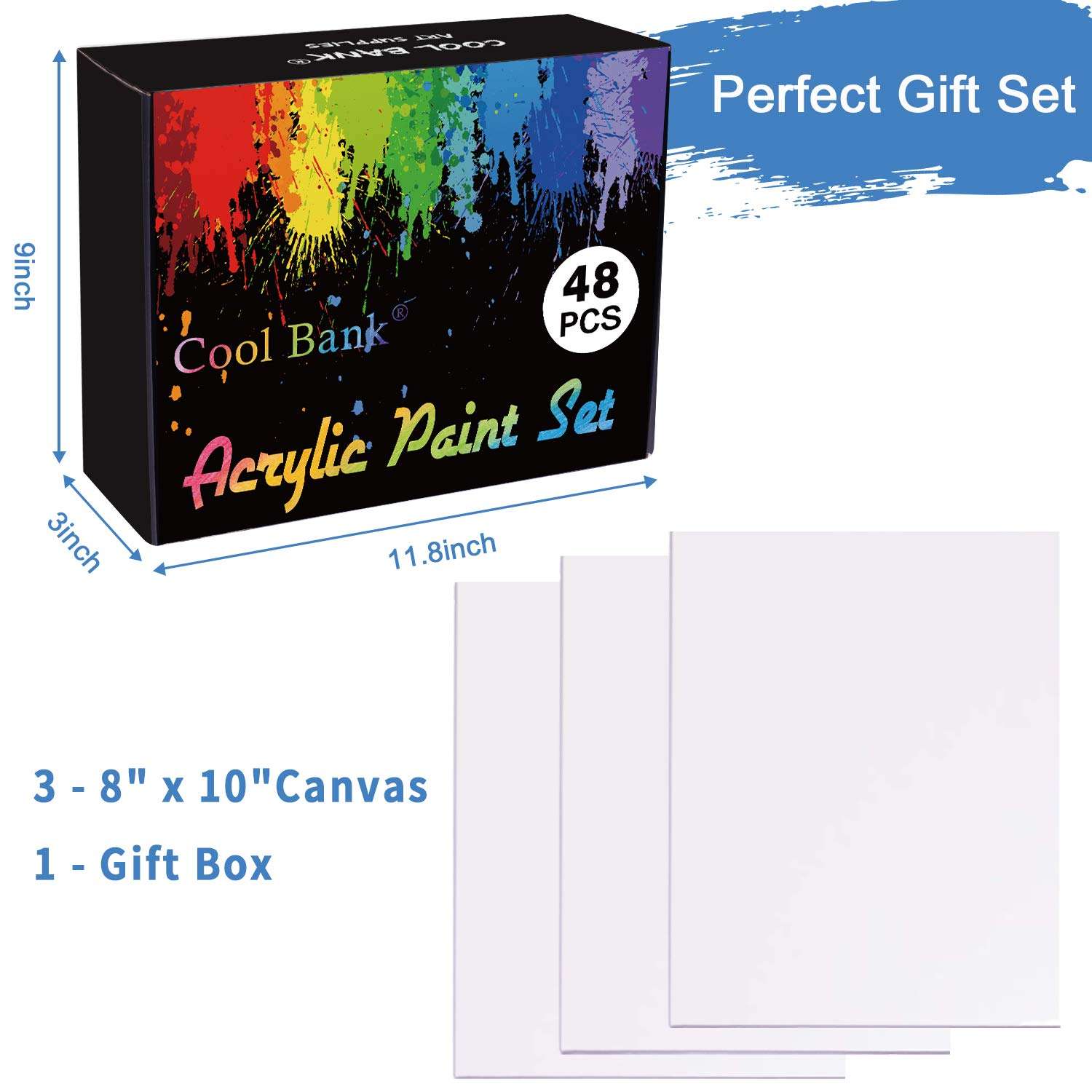 Acrylic Paint Set, 48 Piece Professional Painting Supplies Set, Includes 24 Color Acrylic Paints, 16 Art Painting Brushes with Zippered Case, Paint Knife, Art Sponge and 3 8" x 10" Canvas for Artists 6