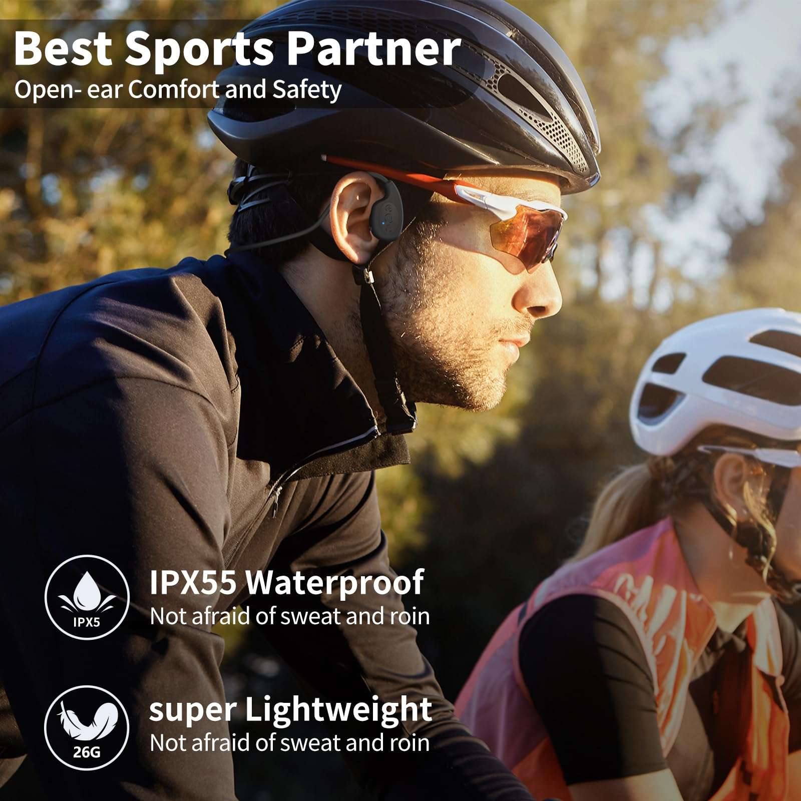 Bone Conduction Headphones, Bluetooth 5.4 Open Ear Wireless Headset, 12Hr Playtime, Waterproof Earphones for Sports, Running, Hiking, Cycling, with Earplugs 4