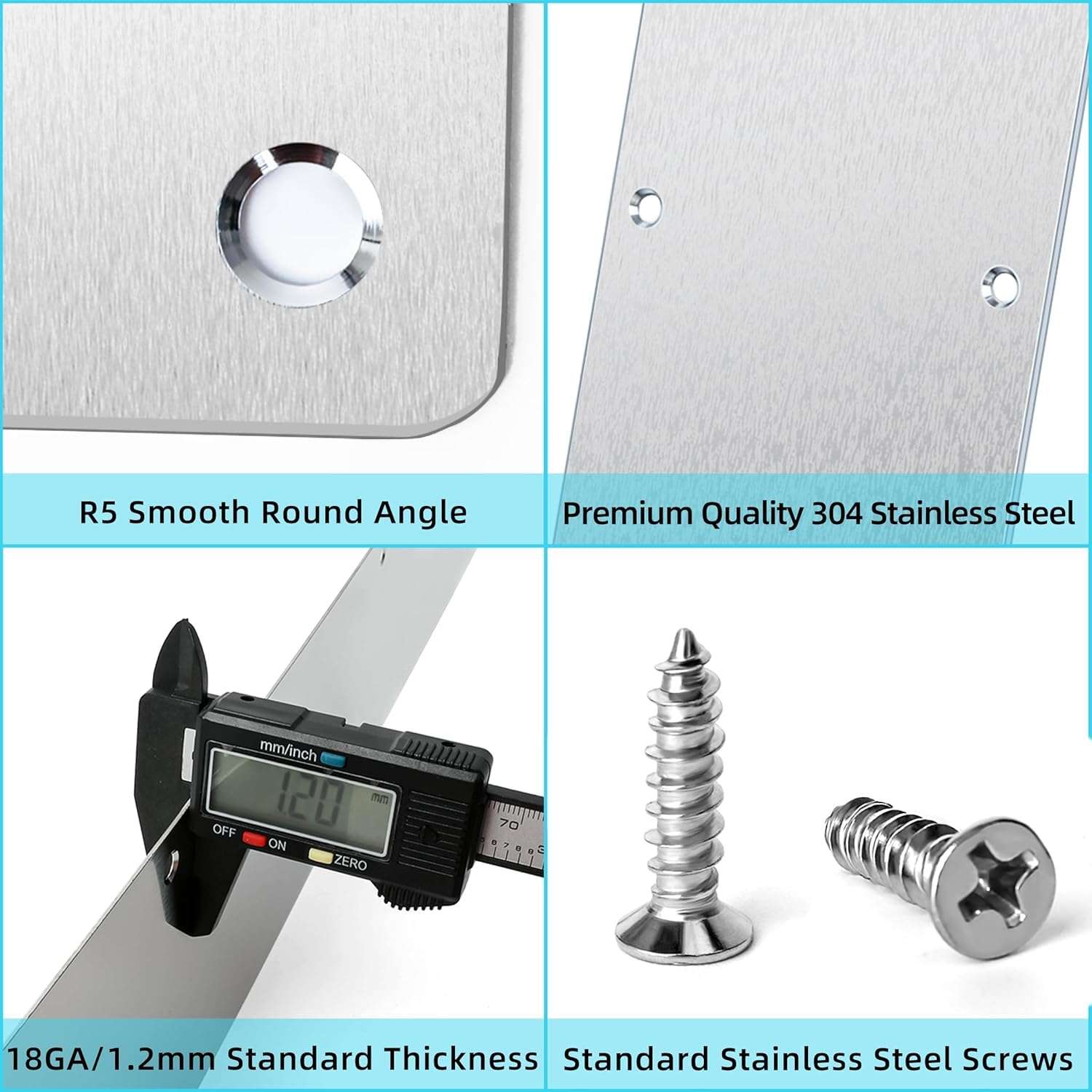 VRSS 304 Stainless Steel Satin Finish Door Push Pull Handles, 100mm Width x 400mm Height x 1.2mm Thick, 180mm Hole to Hole, 200mm Handle Length, 19mm Pull Diameter (1 Pair) 6
