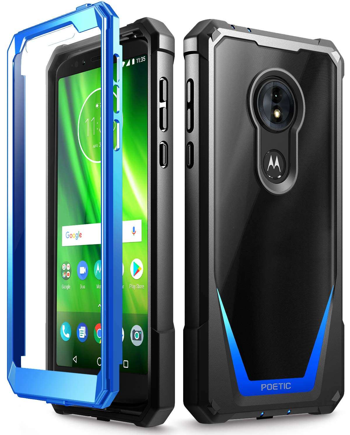 Moto G6 Play Case, Moto G6 Forge Case, Poetic Guardian [Scratch Resistant Back] Full-Body Rugged Clear Hybrid Bumper Case with Built-in-Screen Protector for Moto G6 Play/Moto G6 Forge Blue 1