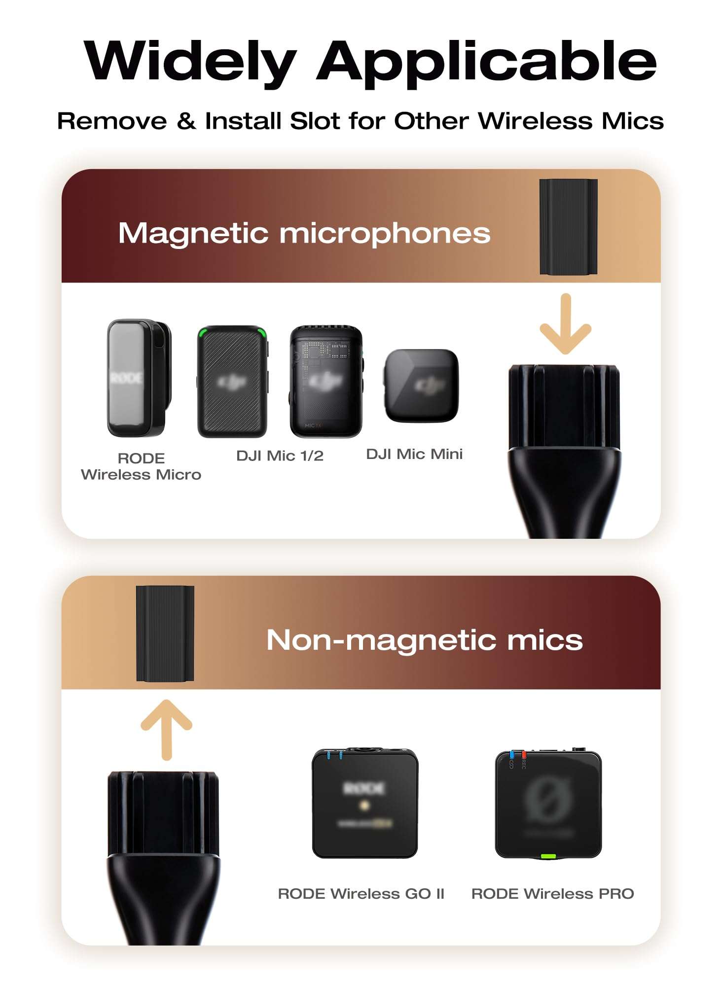 SUNMON Wireless Microphone Magnetic Holder Compatible with DJI Mic 3 (Mini/1/2), Interview Holder for Rode Wireless Micro/GO 2/ME/Pro (1 Universal Foam Cover, 2 Furry Windscreen Only for DJI Mic 3) 4