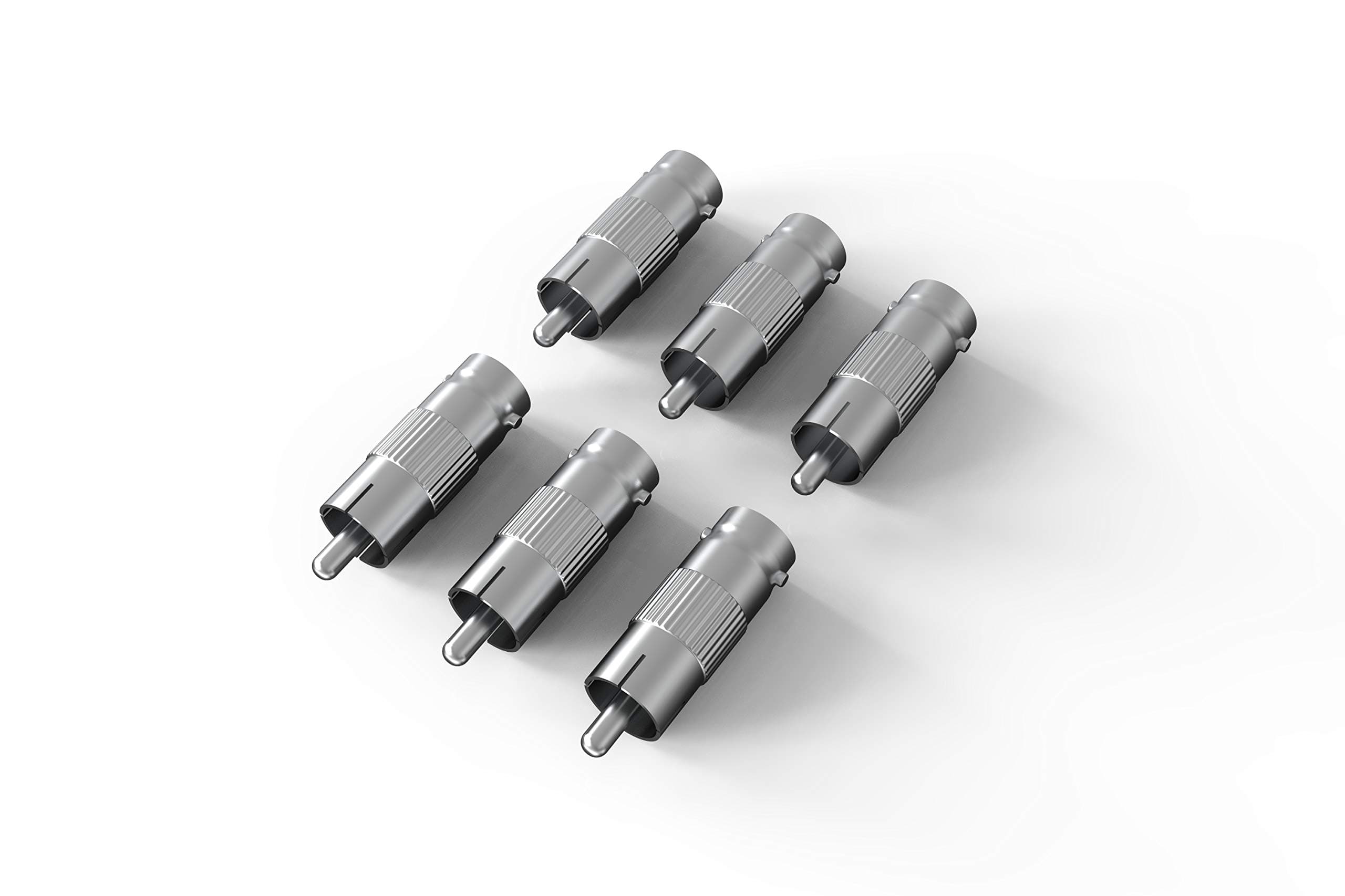 Pack of 6 BNC RCA Cable Electronics Adapter: Nickel Plated Female to Male Connector for DVR, Satellite TV, CCTV, and Security Camera Systems - MAXIMM 1
