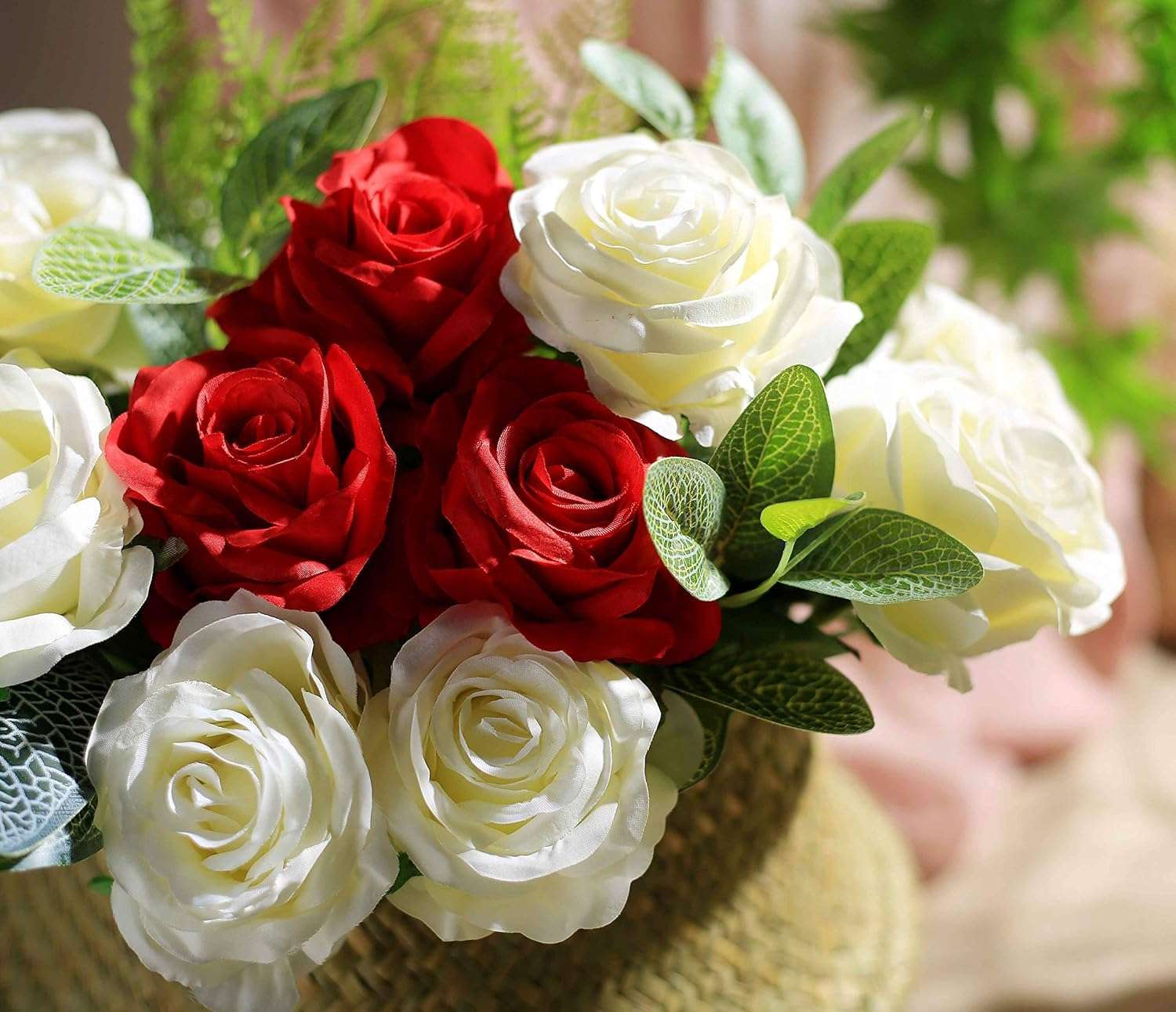 Dekorly 10pcs Fake Roses Artificial Silk Flowers Faux Rose Flower Long Stems Bouquet for Arrangement Wedding Centerpiece Party Home Kitchen Decor (Red, Height : Upto 30CM | Set of 10 Sticks) 5