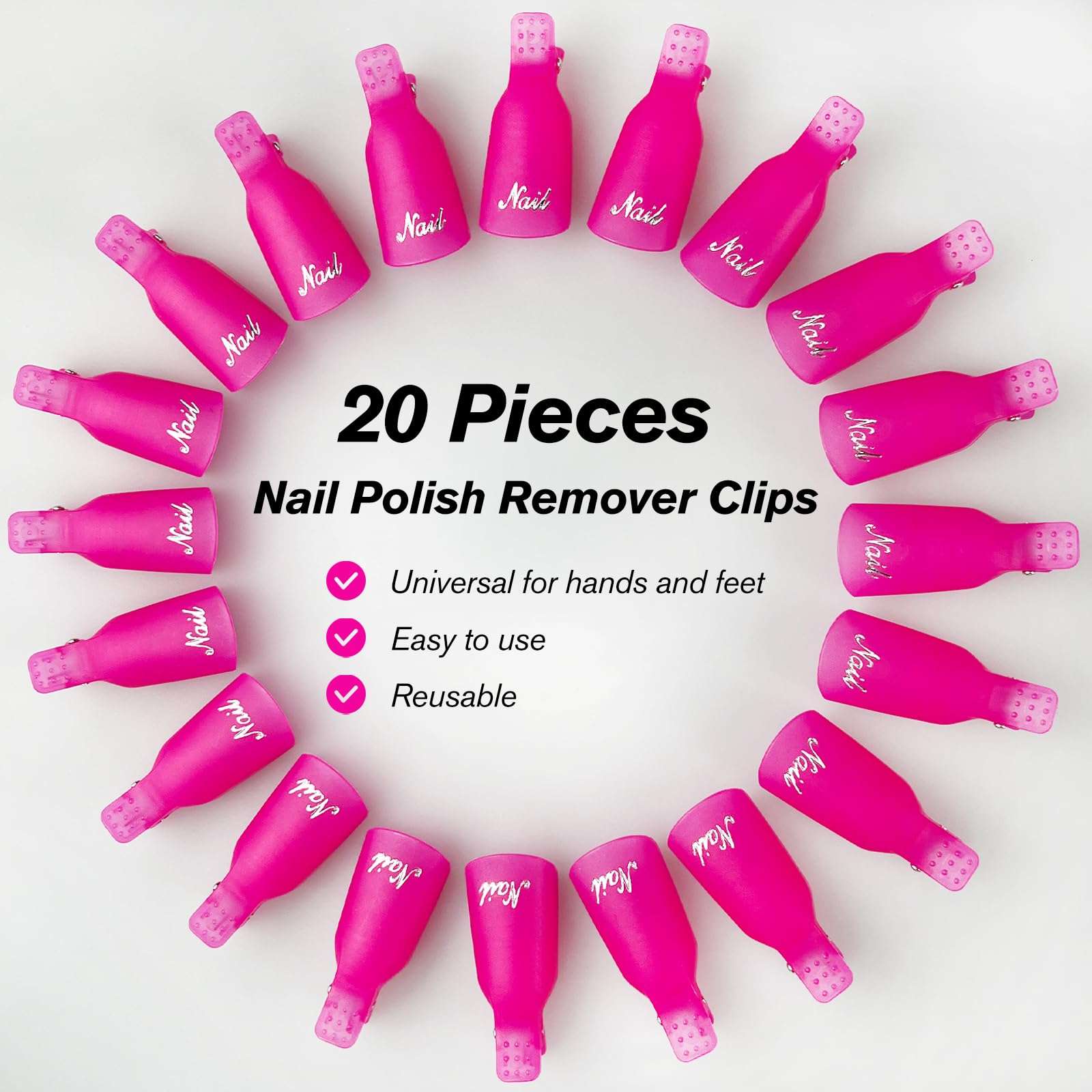 Jaasuee 20-Piece UV Gel Polish Remover Wrap Tool in Pink-Professional Acrylic Nail Art Soak Off Cap Clips 3