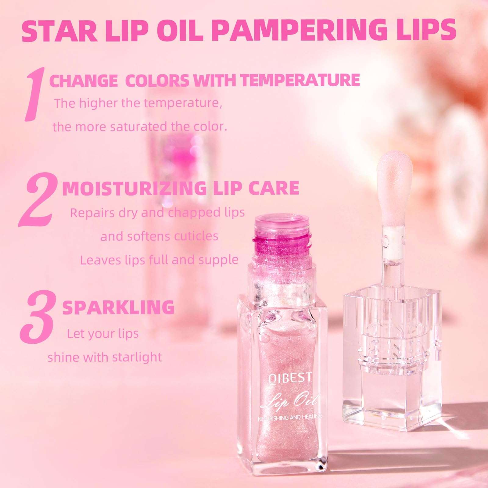 BANGFENG Magic Color Changing Moisturizing Lip Glow Oil Plumping Glimmer Glow Lipstick, Hydrating Lip Gloss Lip Balm Transparent Lip Care, Long Lasting Moisturizing Non-sticky Fresh Texture Lip Oil 6