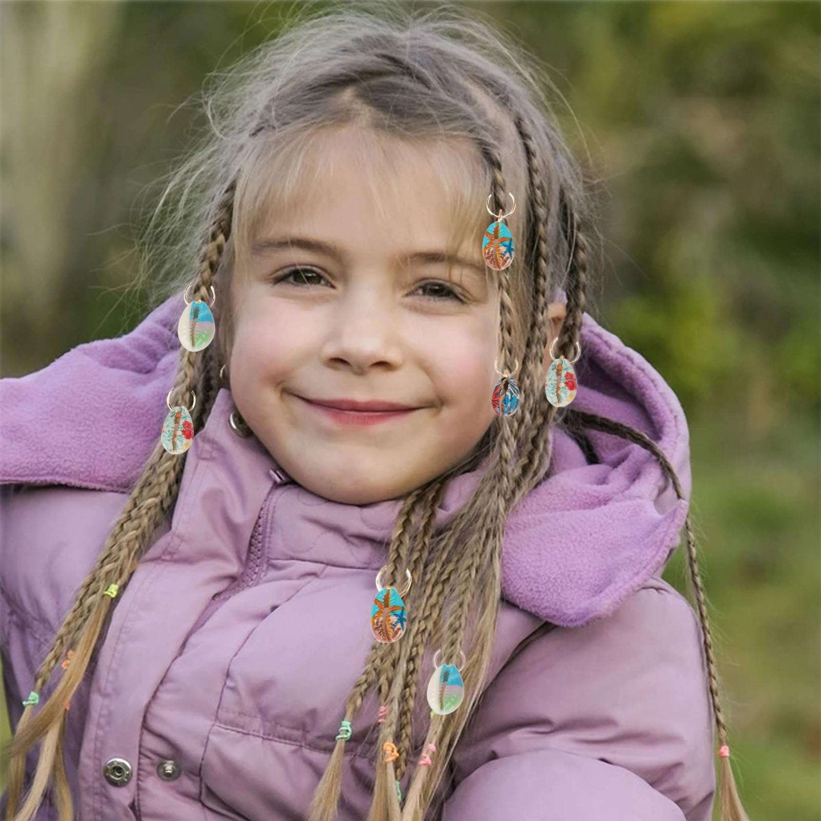 20pcs Hair Shell Pendants Floral Print Shell Hair Braid Rings Jewelry for Braids Dreadlock 6