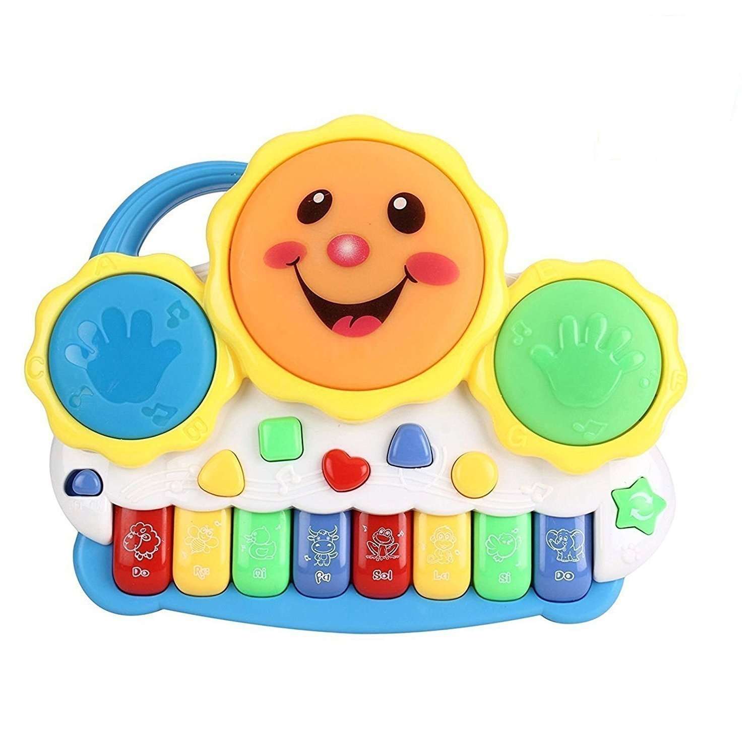 Techno Buzz Deal Drum Keyboard Musical Toys with Flashing Lights - Animal Sounds and Songs, Multi Color 1