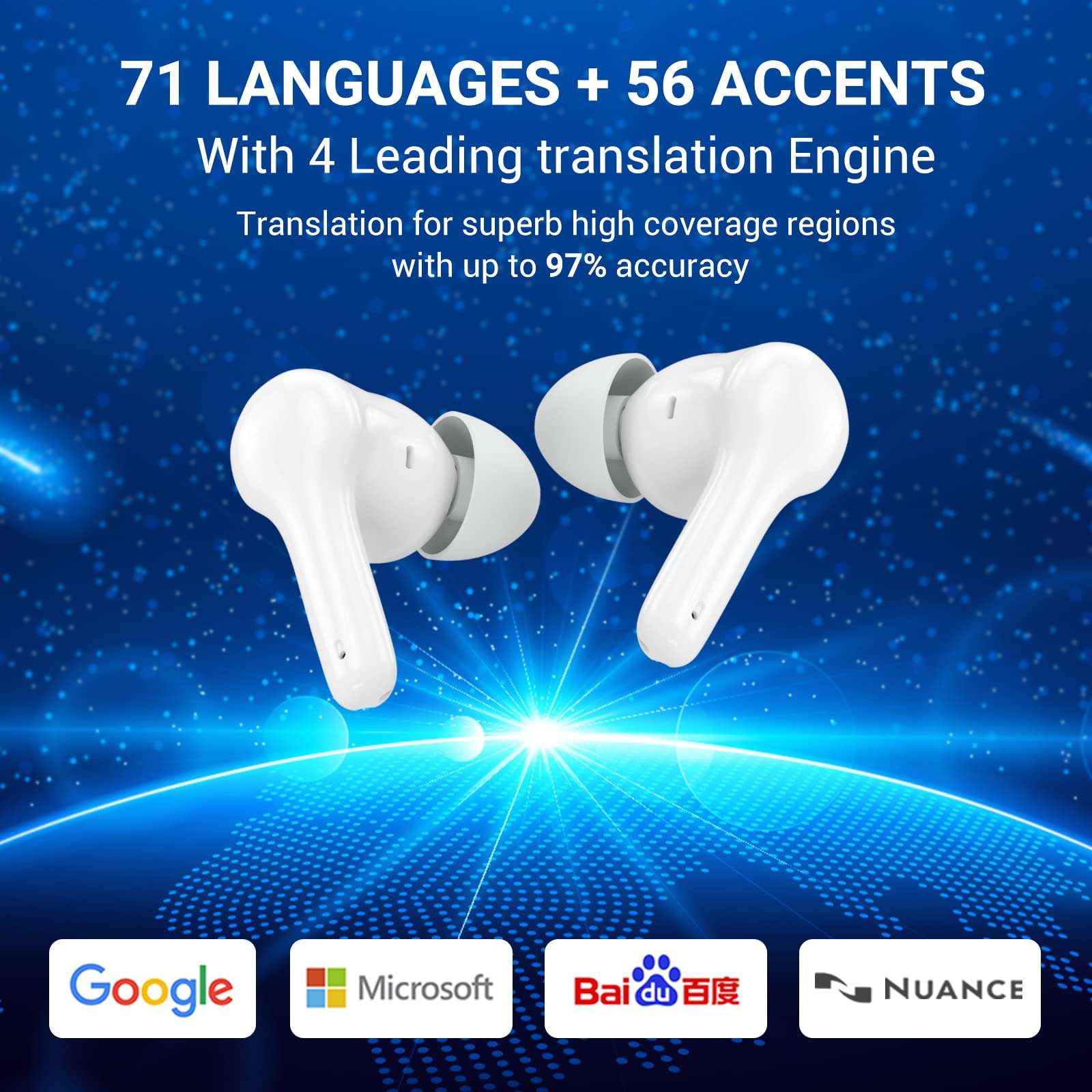 Xupurtlk Language Translator Earbuds, 71 Languages, Bluetooth & App, 56 Accents, 97% Translation Accuracy, 5 Hours Battery Life 2