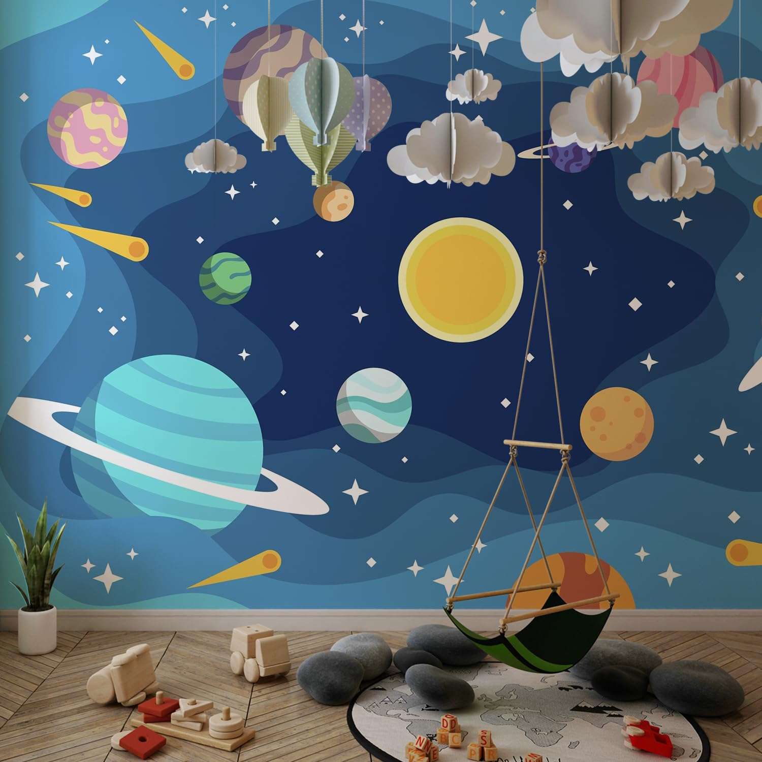PAPER PLANE DESIGN Kids Room Full Wall Mural Wallpaper-Nursery Wallpaper for Kids Room Living Room Bedroom Wall Decor.(DS-11) (12 X 15 FEET, Canvas Texture - SELF Adhesive) 3