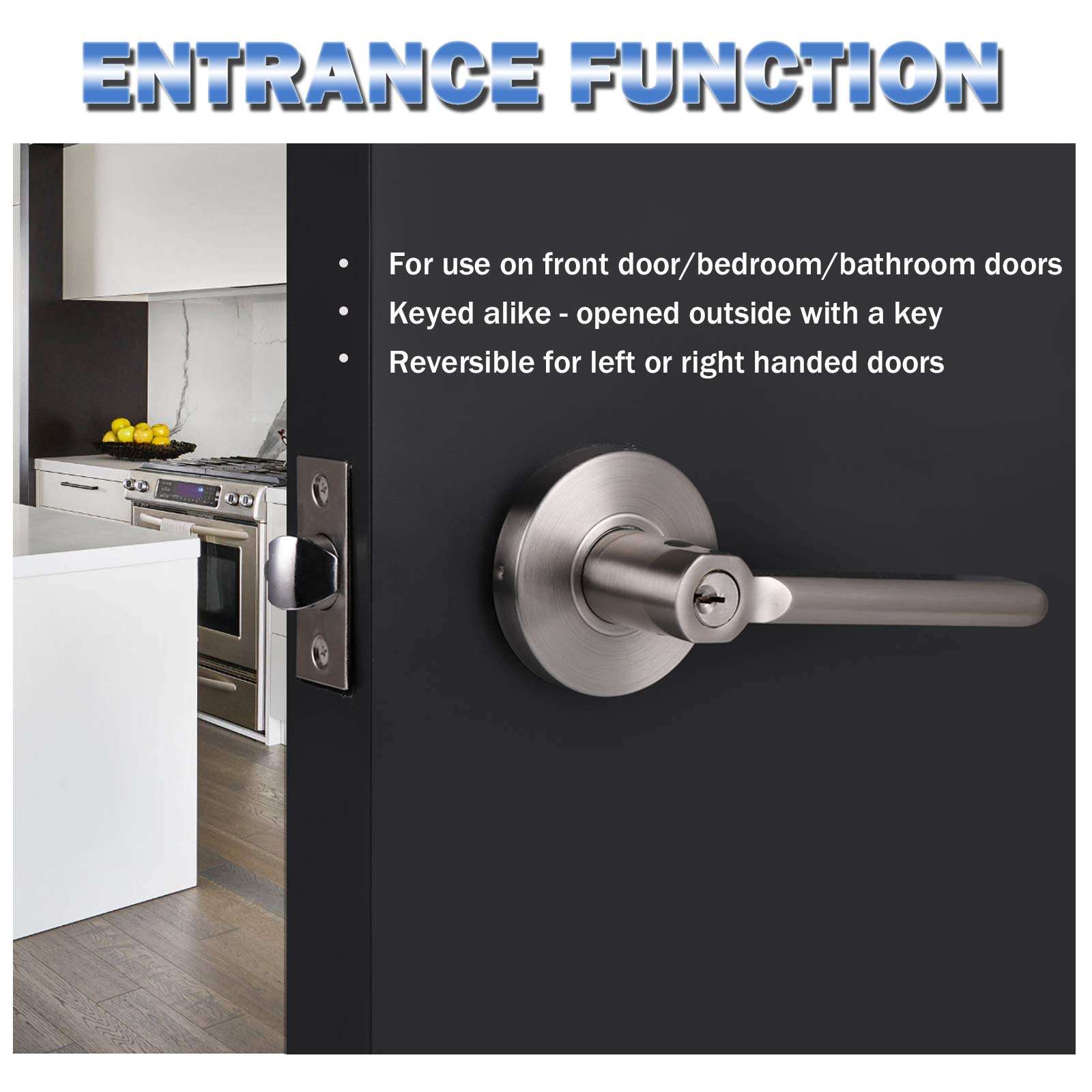 Knobonly 5Pack Exterior Entry Door Handle Lock with Same Keys, Right Handed Heavy Duty Satin Nickel Door Handleset, Entrance Front Door Handles in Brushed Nickel, Keyed Alike Door Lever 3