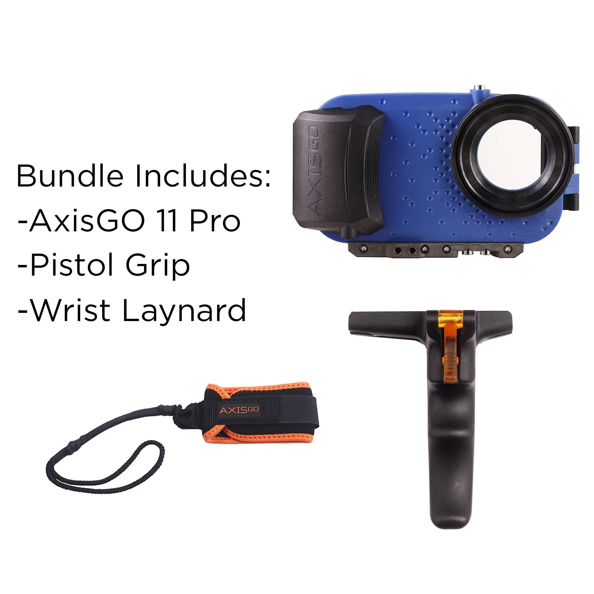 AquaTech AxisGO iPhone 11 Pro/iPhone X/iPhone Xs Waterproof Phone Housing Bundle - Contains Pistol Grip and Sports Leash - Blue 2
