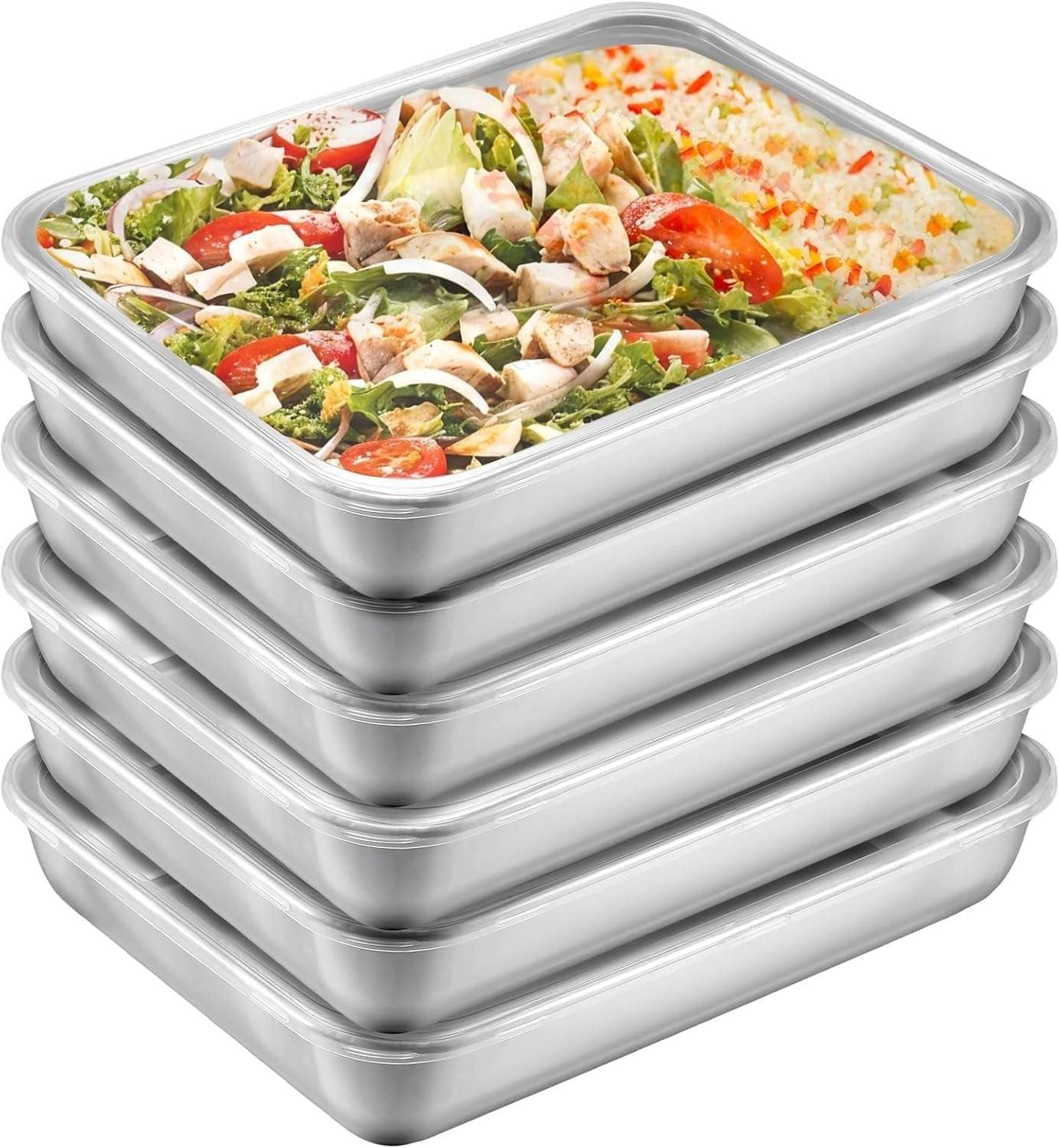 clicklance Stainless Steel Food Storage Container with Transparent Lid | Airtight Leakproof Tray for Kitchen, Microwave, Freezer, BBQ,Dishwasher Safe 2000ML set of 6 1