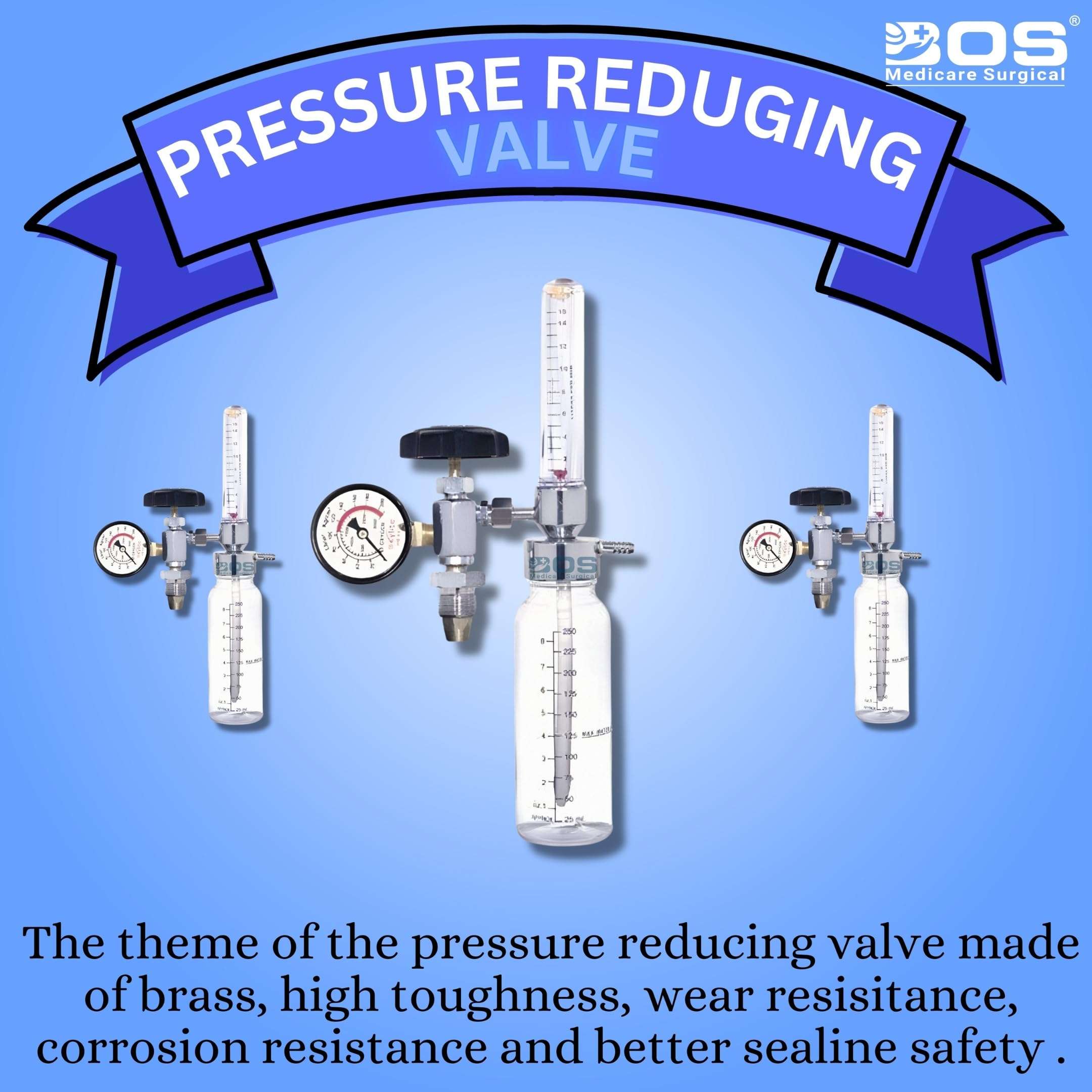 Bos Medicare Surgical Oxygen Flow Meter with Regulator & Humidifier Bottle | Rotameter Type Oxygen Valve – Metal Body (OXY 03) for Medical Use 4