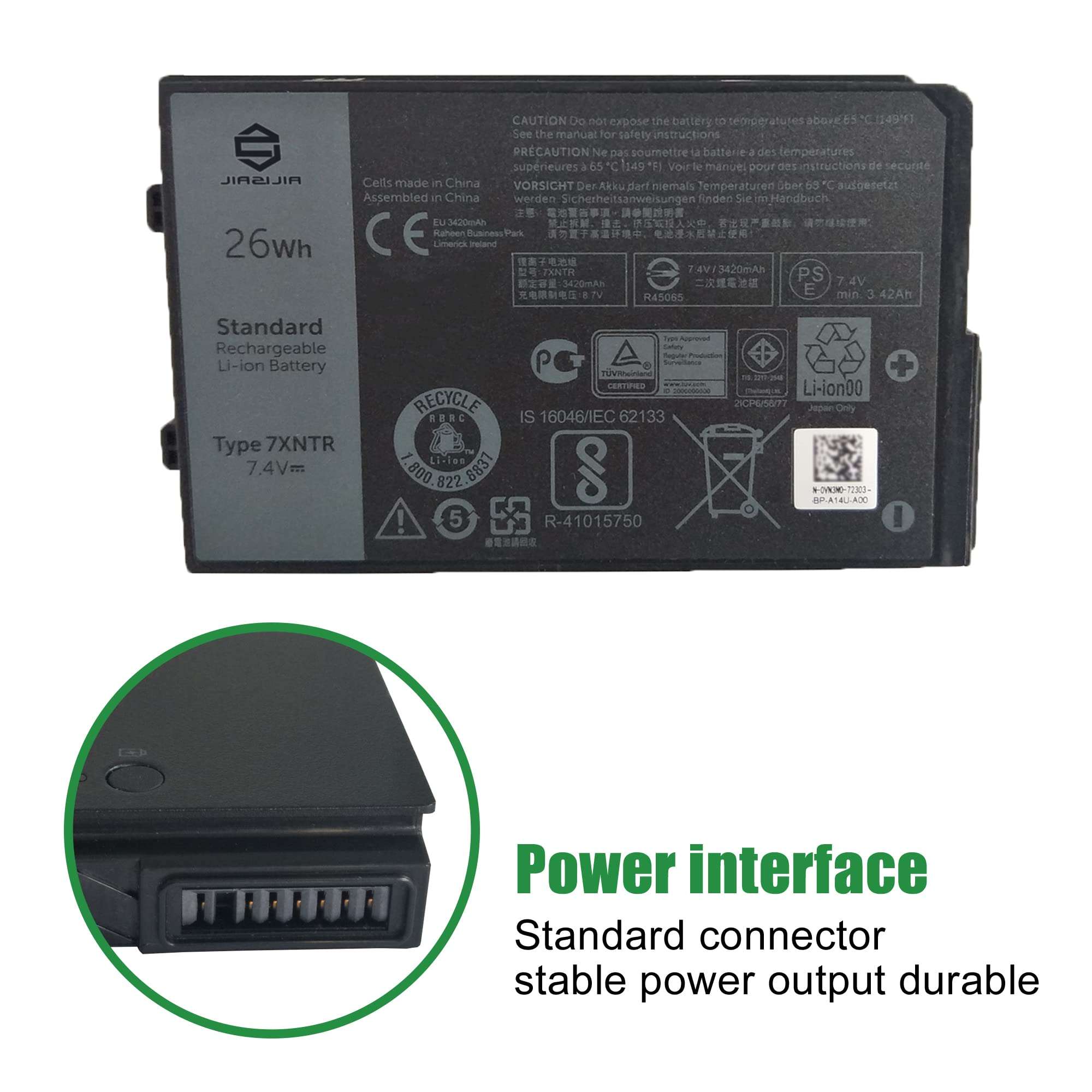 JIAZIJIA 7XNTR Laptop Battery Replacement for Dell Latitude 7202 7212 7220 Rugged Extreme Tablet Series Notebook J7HTX FH8RW 7.4V 26Wh 3420mAh 3