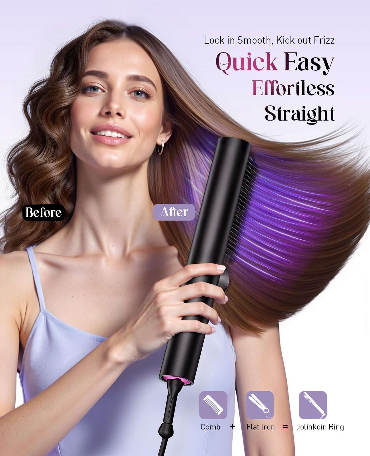 Hair Straightener Brush: Ionic Hair Straighteners for Women with 15 Temps, Straightening Brush Fast Heating with LED Display & Dual Voltage 5