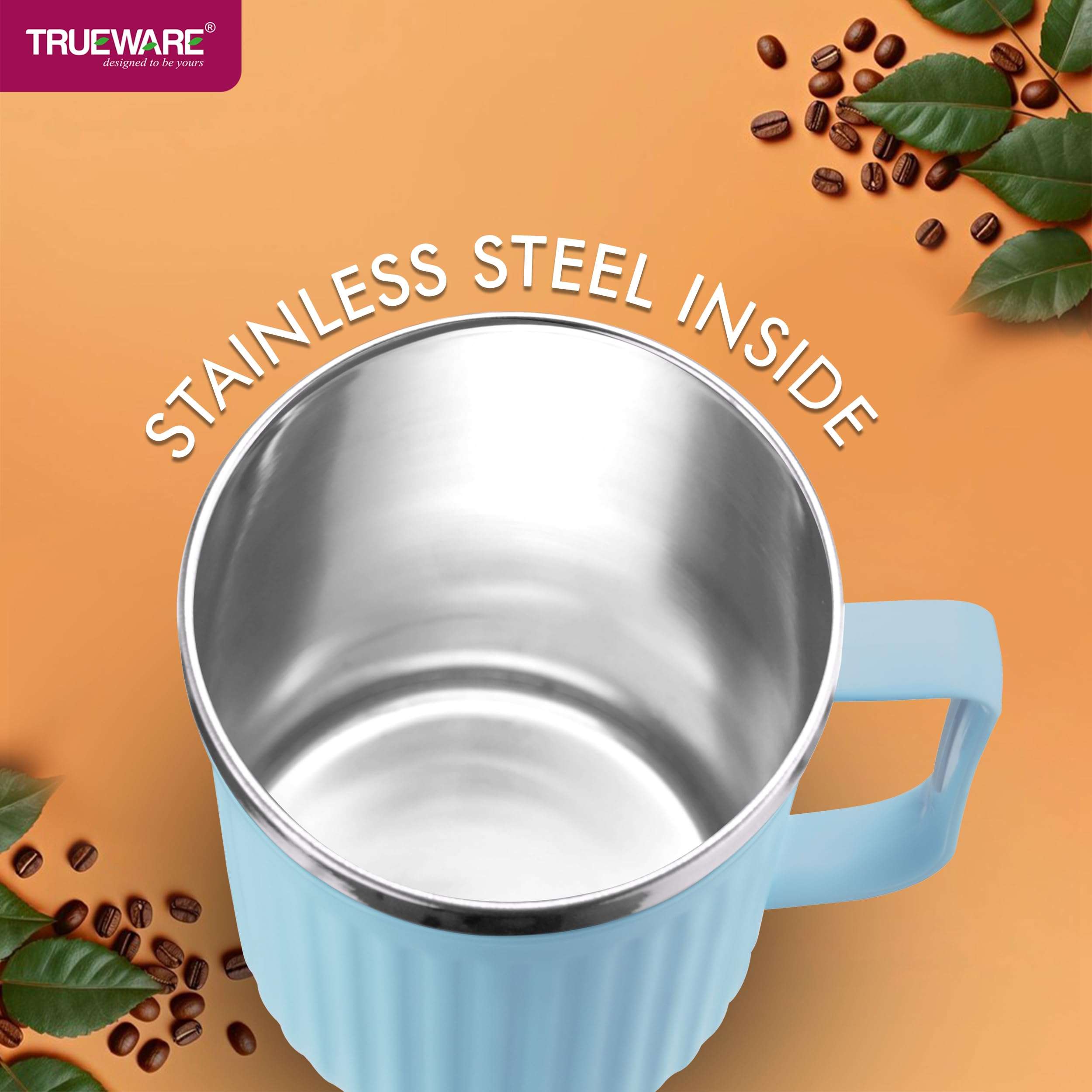 Trueware Frost Unbreakable 400 ml Mugs with Cap Stainless Steel Plastic Covered Travel Mug with lid for Tea, Coffee, Milk (Brown) 6