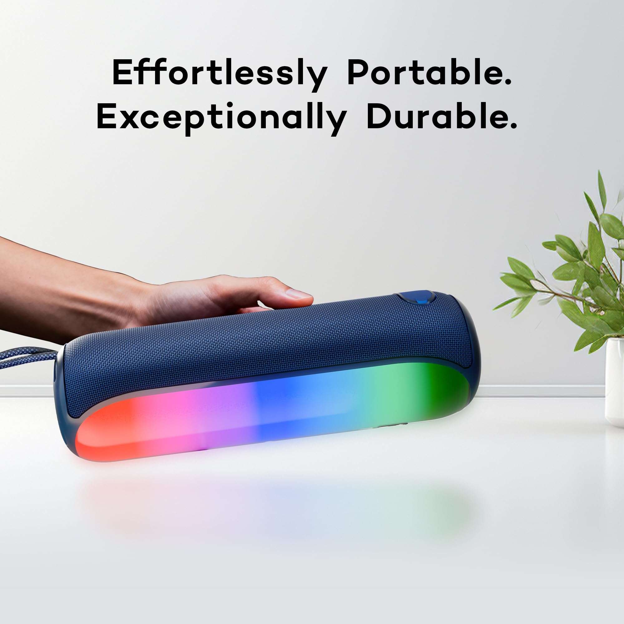 Pebble Newly Launched Photon 16W Bluetooth Speaker with RGB Lights, Dual 8W Drivers, 2400mAh Battery, FM Radio, TF Card, USB, and AUX, Premium Fabric Design - Blue 4