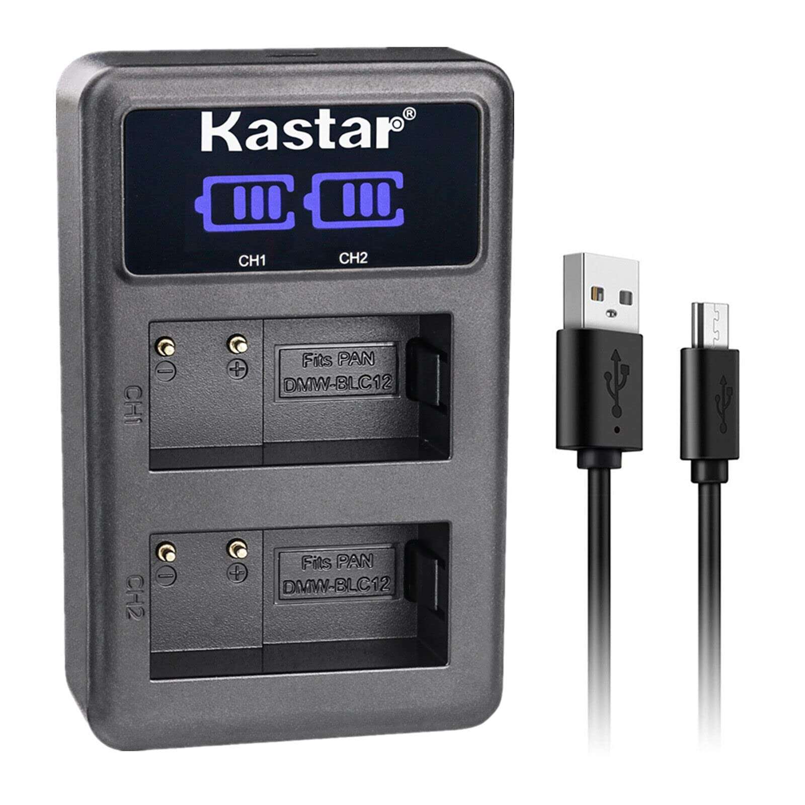 Kastar DMW-BLC12 LED2 USB Battery Charger Compatible with Panasonic DMW-BLC12 DMW-BLC12E DMW-BLC12GK DMW-BLC12PP Battery, Panasonic DE-A79 DE-A79B Charger,