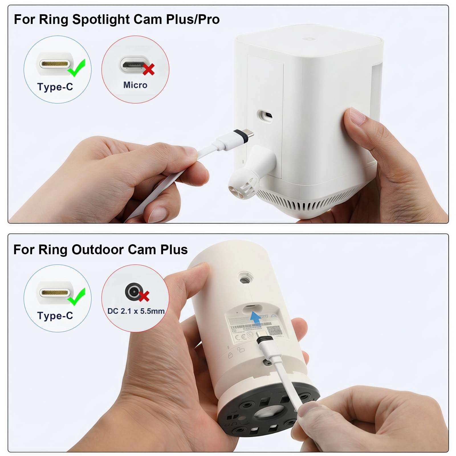 ALERTCAM Weatherproof Power Cord for Spotlight Cam Plus/Pro (Battery), 25ft USB-C Outdoor Charging Cable for Continuous Camera Power Supply, Black 4