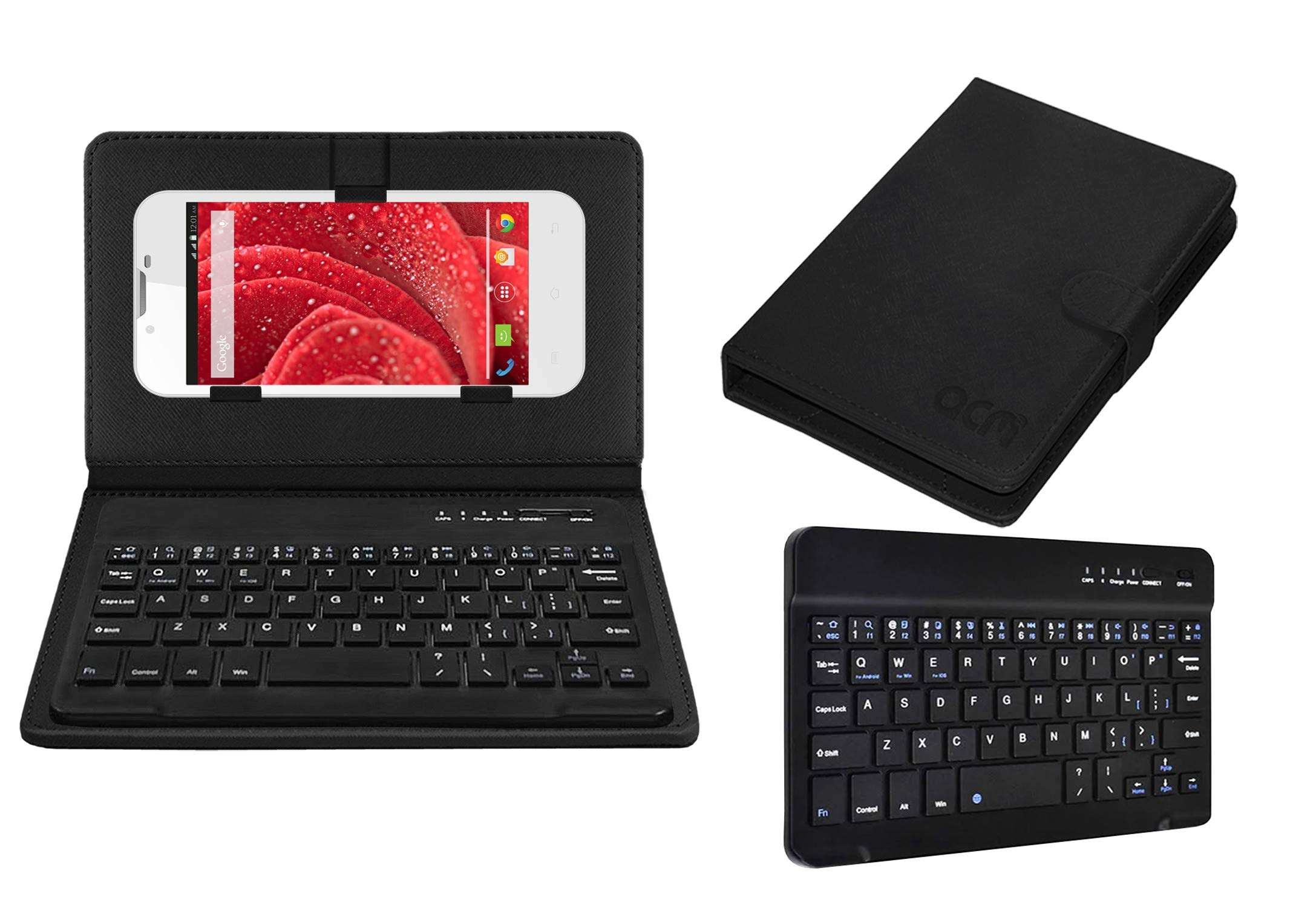 Acm Bluetooth Keyboard Case Compatible with Lava Iris 500 Mobile Flip Cover Stand Study Gaming Black