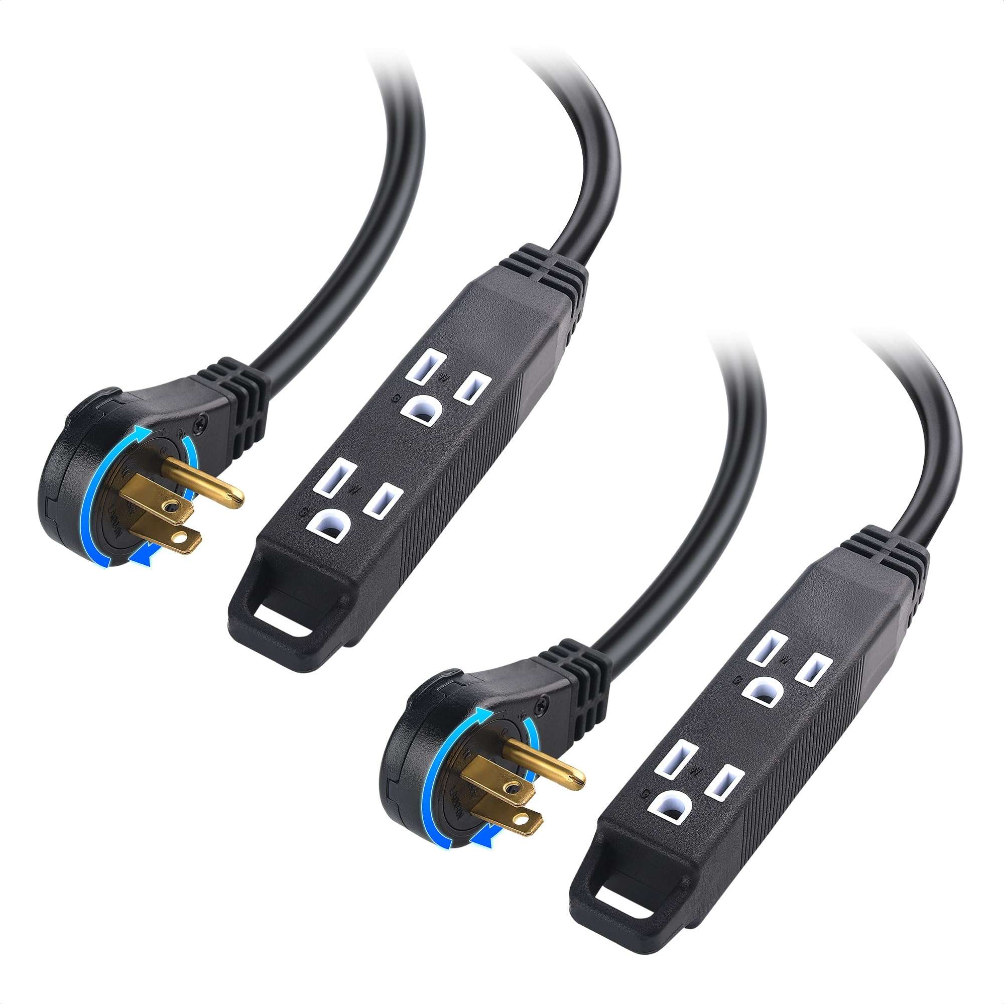 [ETL Listed] Cable Matters 2-Pack 3-Outlet Short Power Strip Extension Cord with 3 Prong Outlets and 360-Degree Rotating Plug in Black - 1ft 1