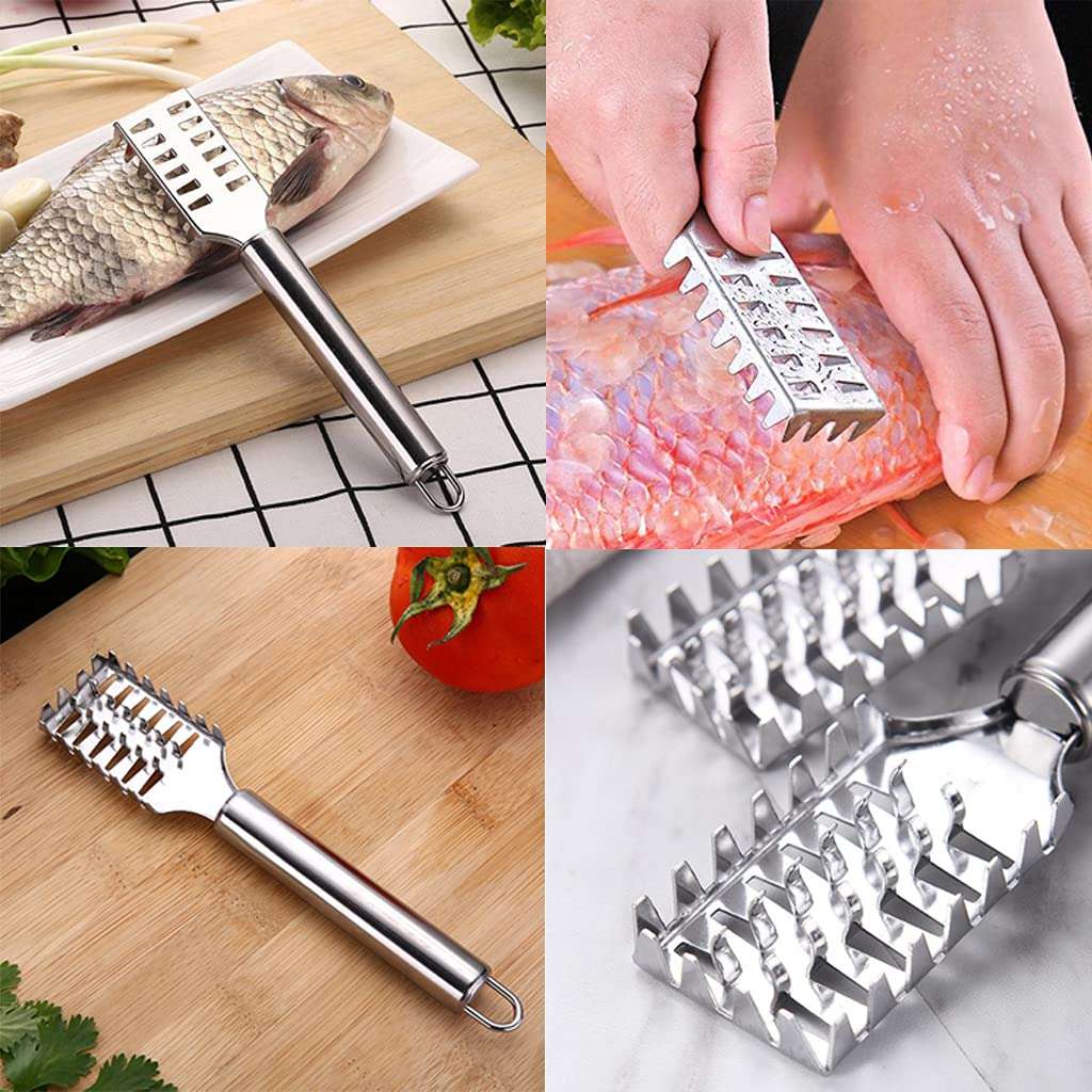 4 Pieces Fish Scale Remover Cleaner Kit Fish Scale Cleaning Tool Fish Skin Grates Stainless Steel Serrated Fish Scale Scraper for Kitchen Fish Cleaning Tools 4