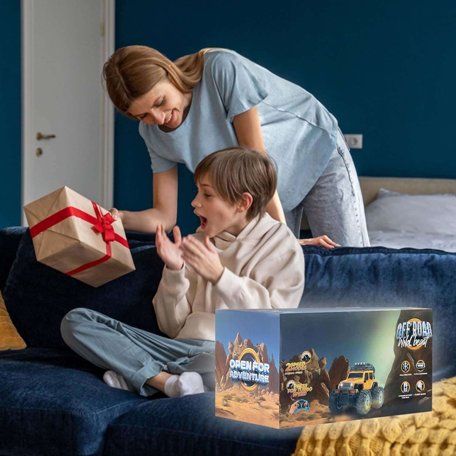 popsugar Off Roader Rechargeable Remote Control Car | RC Car Monster Truck | 4 Headlight Modes | Lithium Battery | C-Type Charging | 2.4GHz Remote Controller | Made in India, Maroon 4