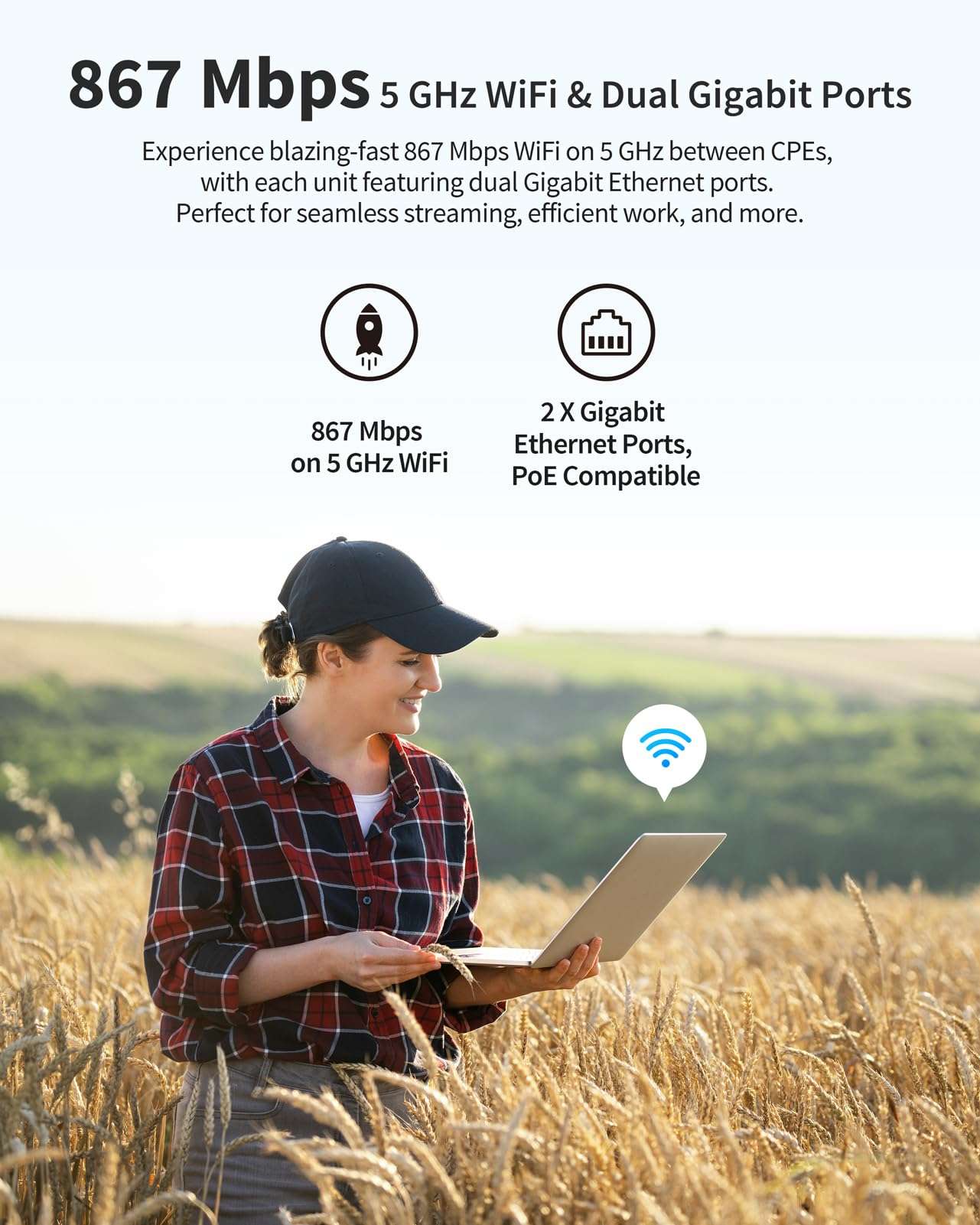 BrosTrend 5KM WiFi Bridge Gigabit Ports 5GHz 867Mbps Wireless Bridge Outdoor, Long Range PTP + AX3000 WiFi 6 Access Point, Wall Plug Wireless Access Point, Gigabit WAP Wi-Fi 6 Dual Band, Home Wi-Fi AP 4