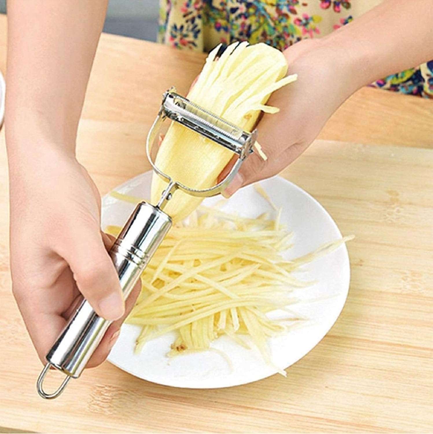 SRWOPKRAY 2-in-1 Stainless Steel Julienne Peeler & Vegetable Slicer - Multi-Functional Grater for Fruits & Vegetables (Silver) 4