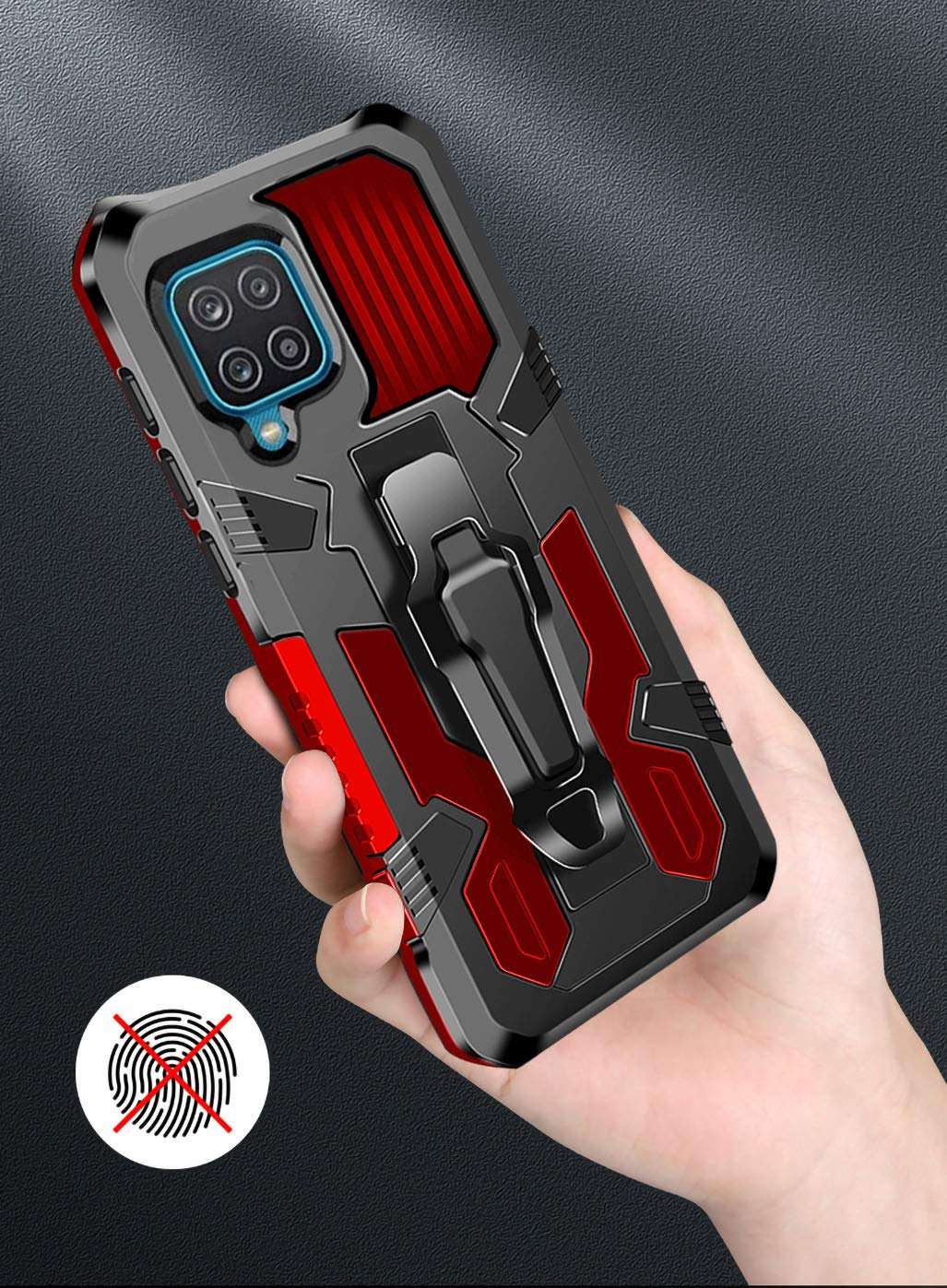 Wellci for Samsung Galaxy A12 5G Case with Belt Clip Kickstand for Galaxy A12 5G (Red) 3